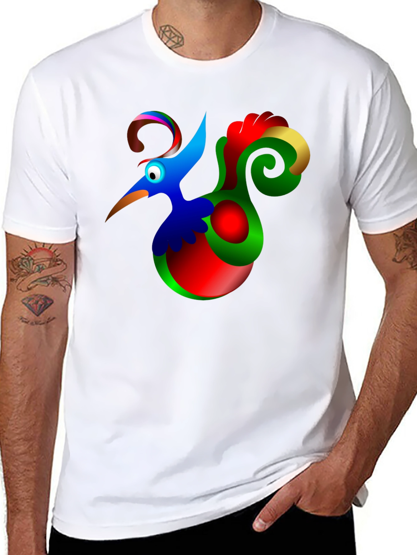 Funky Cartoon Bird Black T-Shirt