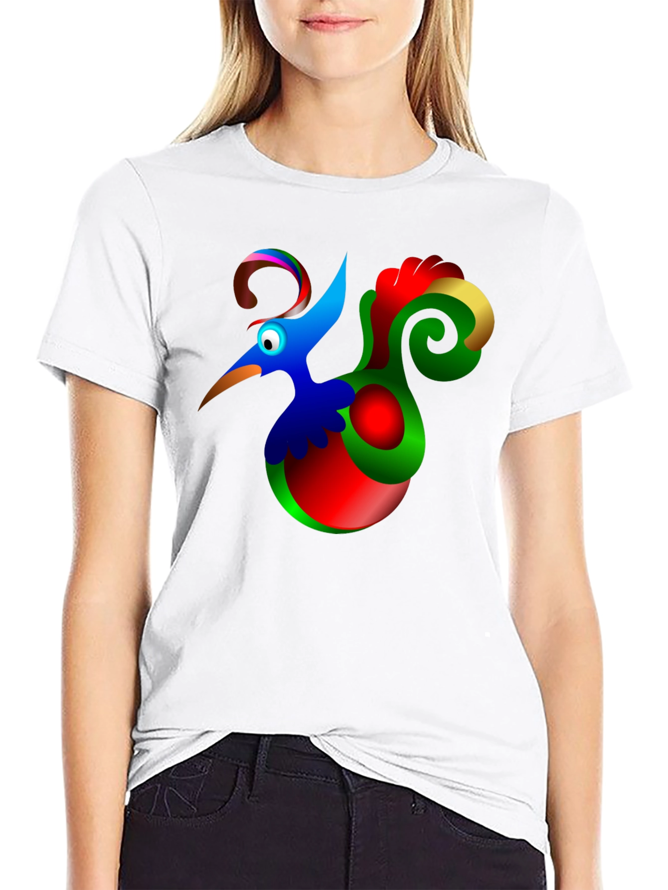 Funky Cartoon Bird Black T-Shirt