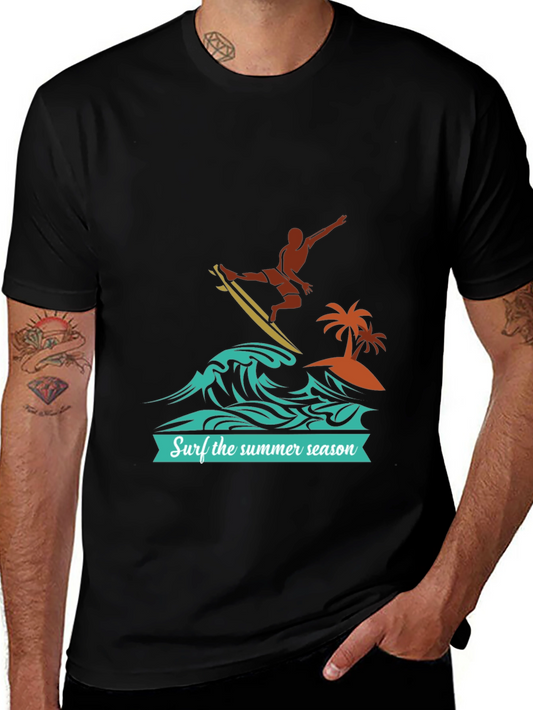 Surf the Summer Season Black Graphic Tee