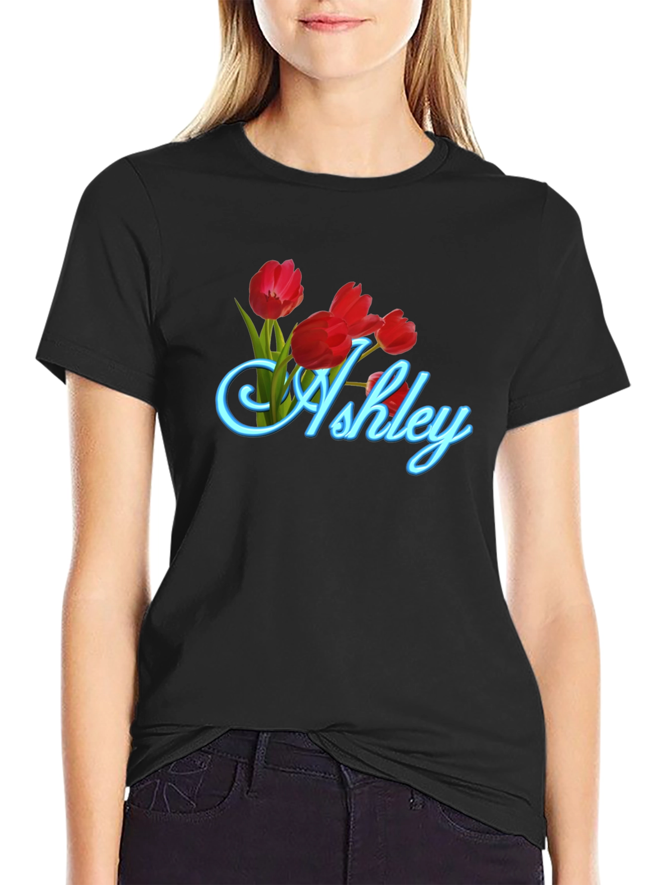 Ashley Floral Tulip Black T-Shirt