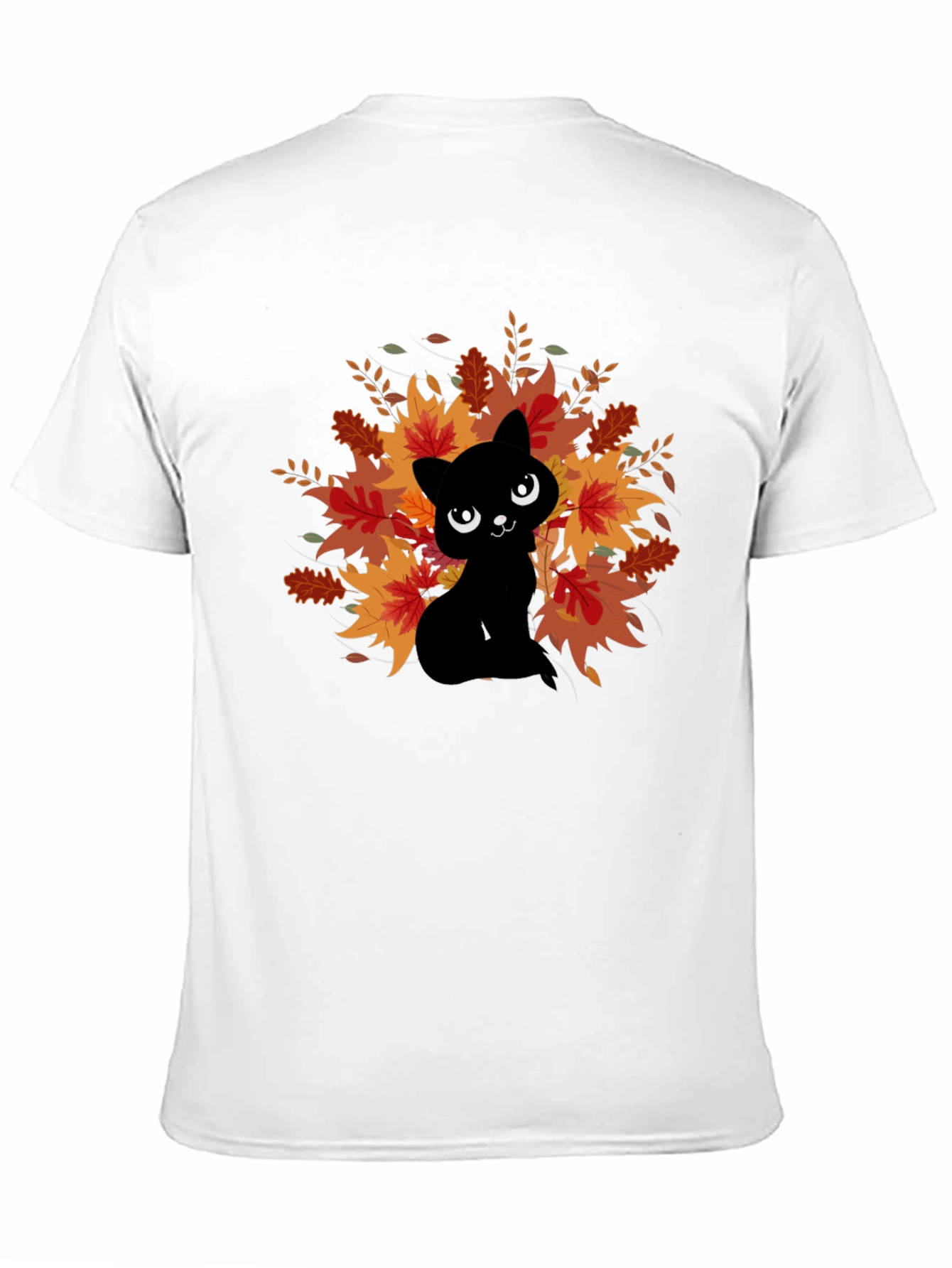 Autumn Cat Graphic Tee - Black Cotton Comfort