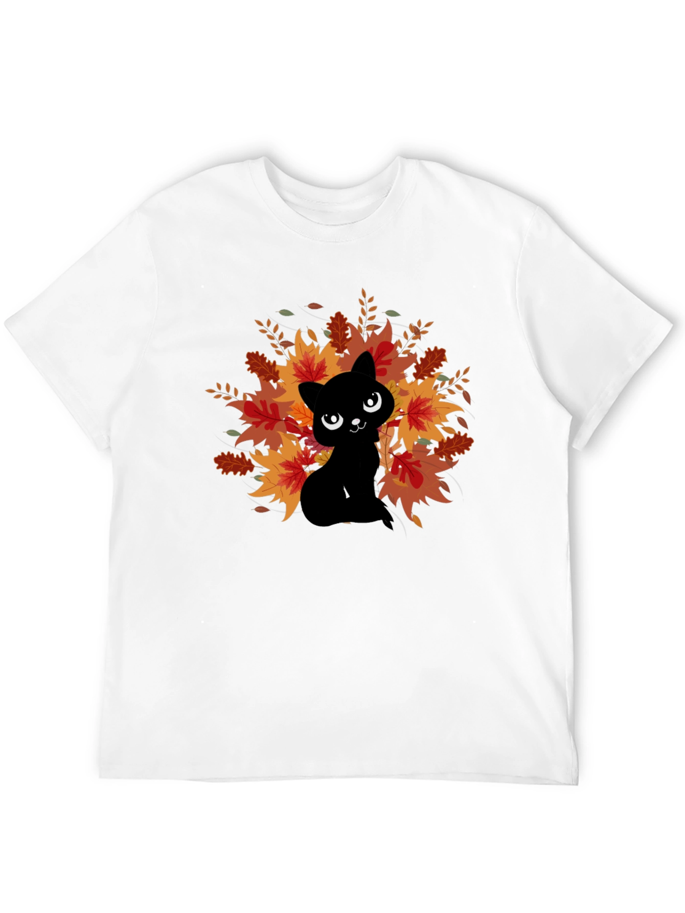Autumn Cat Graphic Tee - Black Cotton Comfort