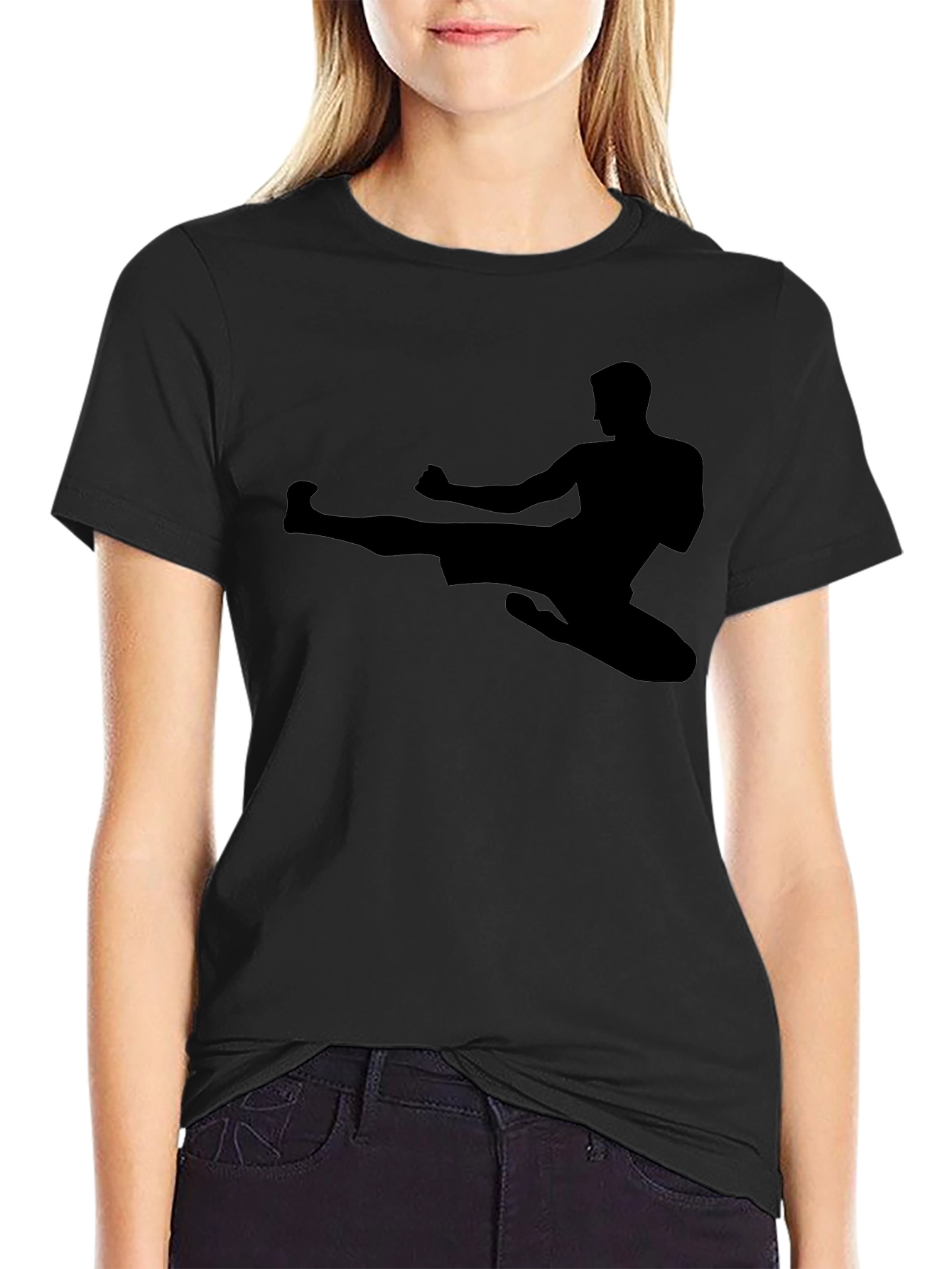 Martial Arts Kick Silhouette Black T-Shirt