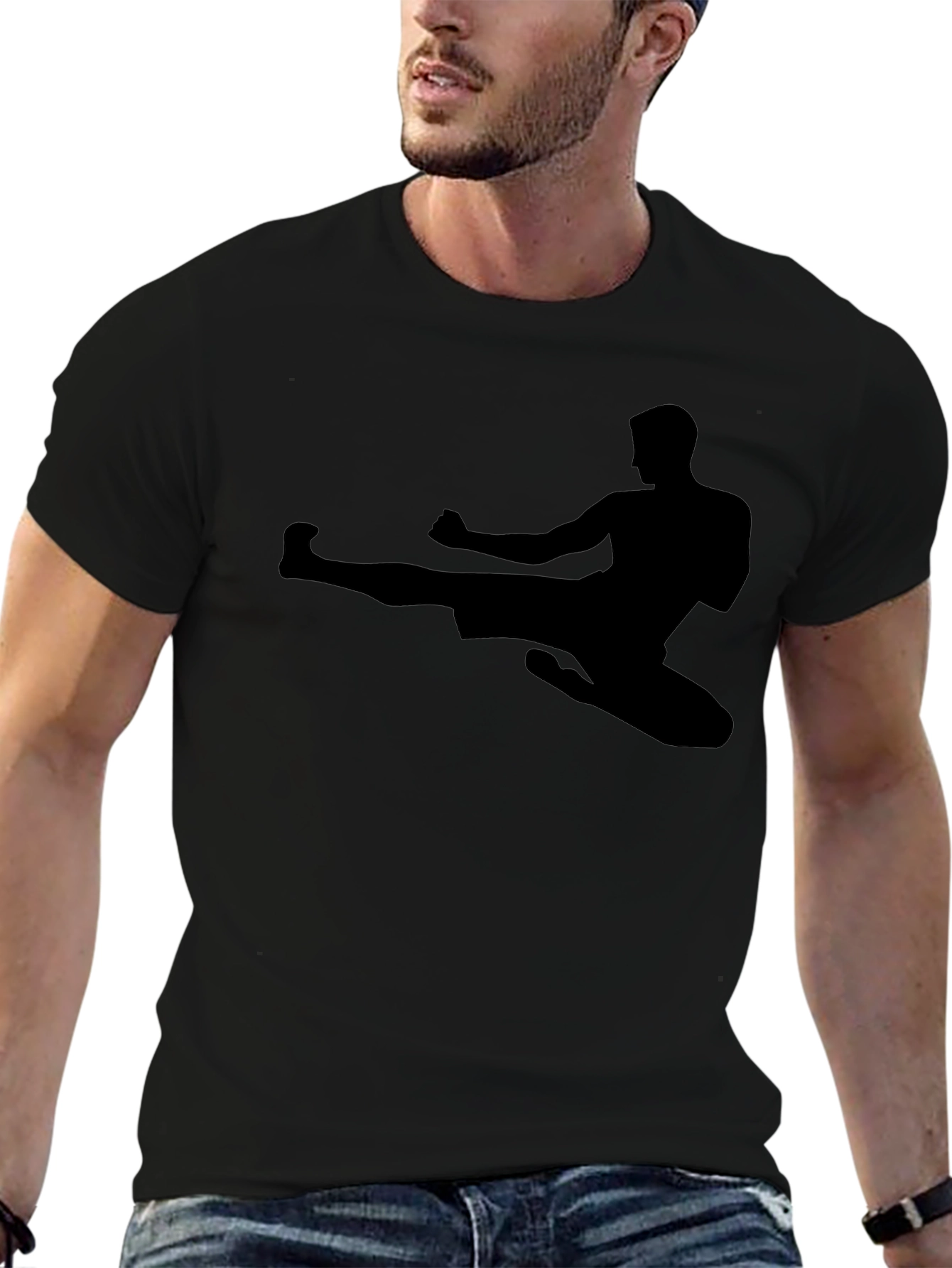 Martial Arts Kick Silhouette Black T-Shirt