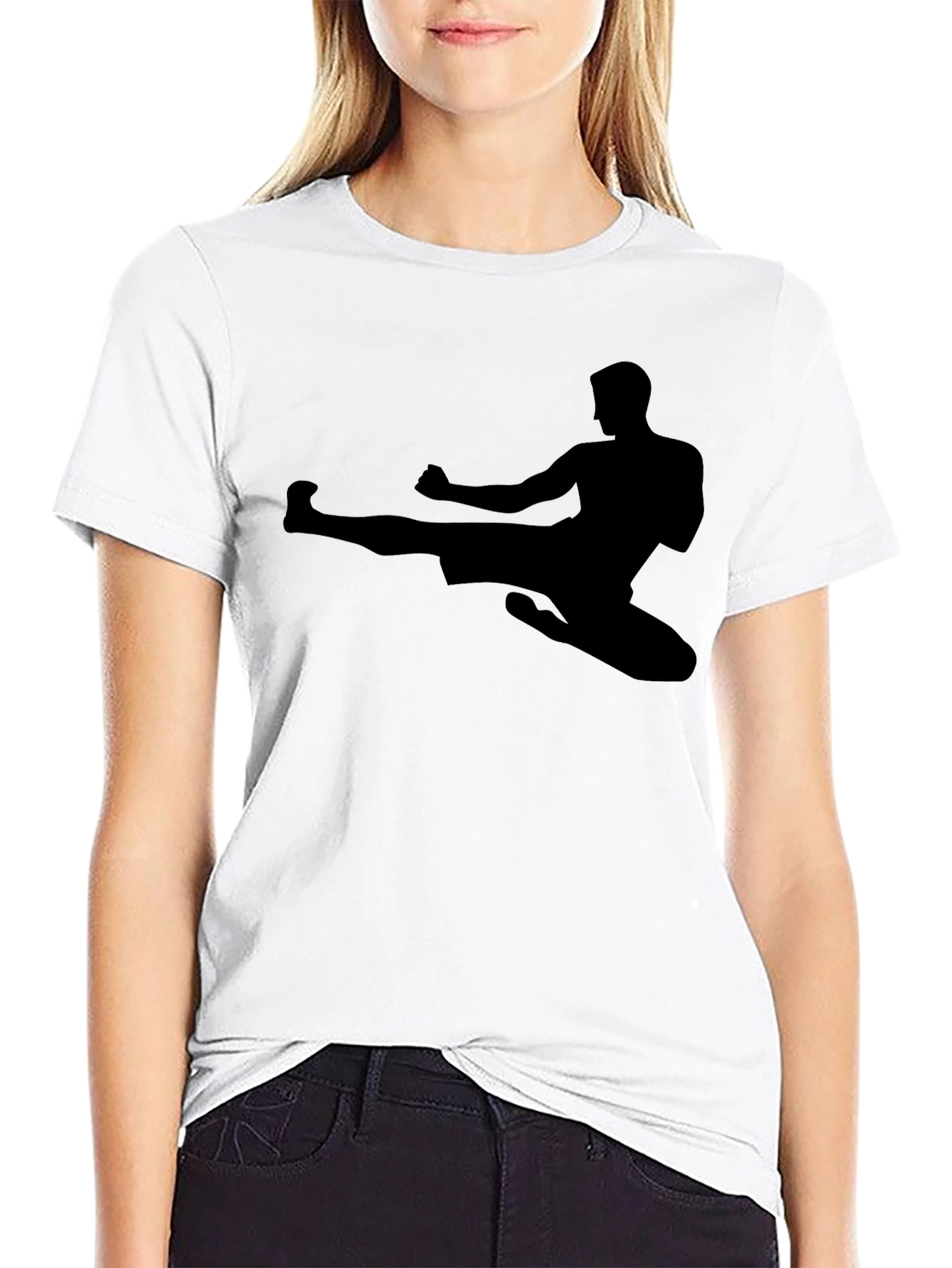 Martial Arts Kick Silhouette Black T-Shirt