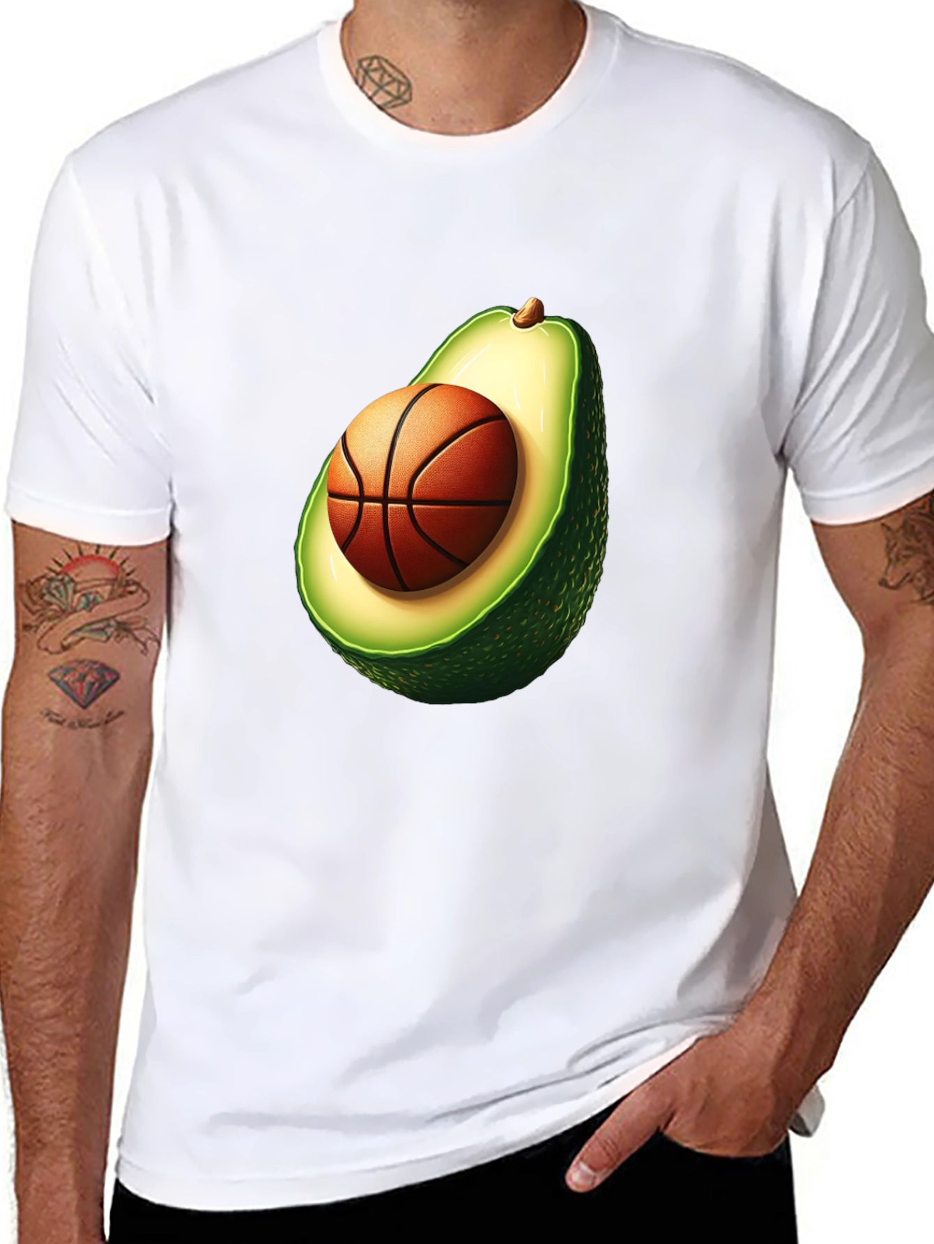 Avocado Basketball Graphic Tee - Unique Mens T-Shirt