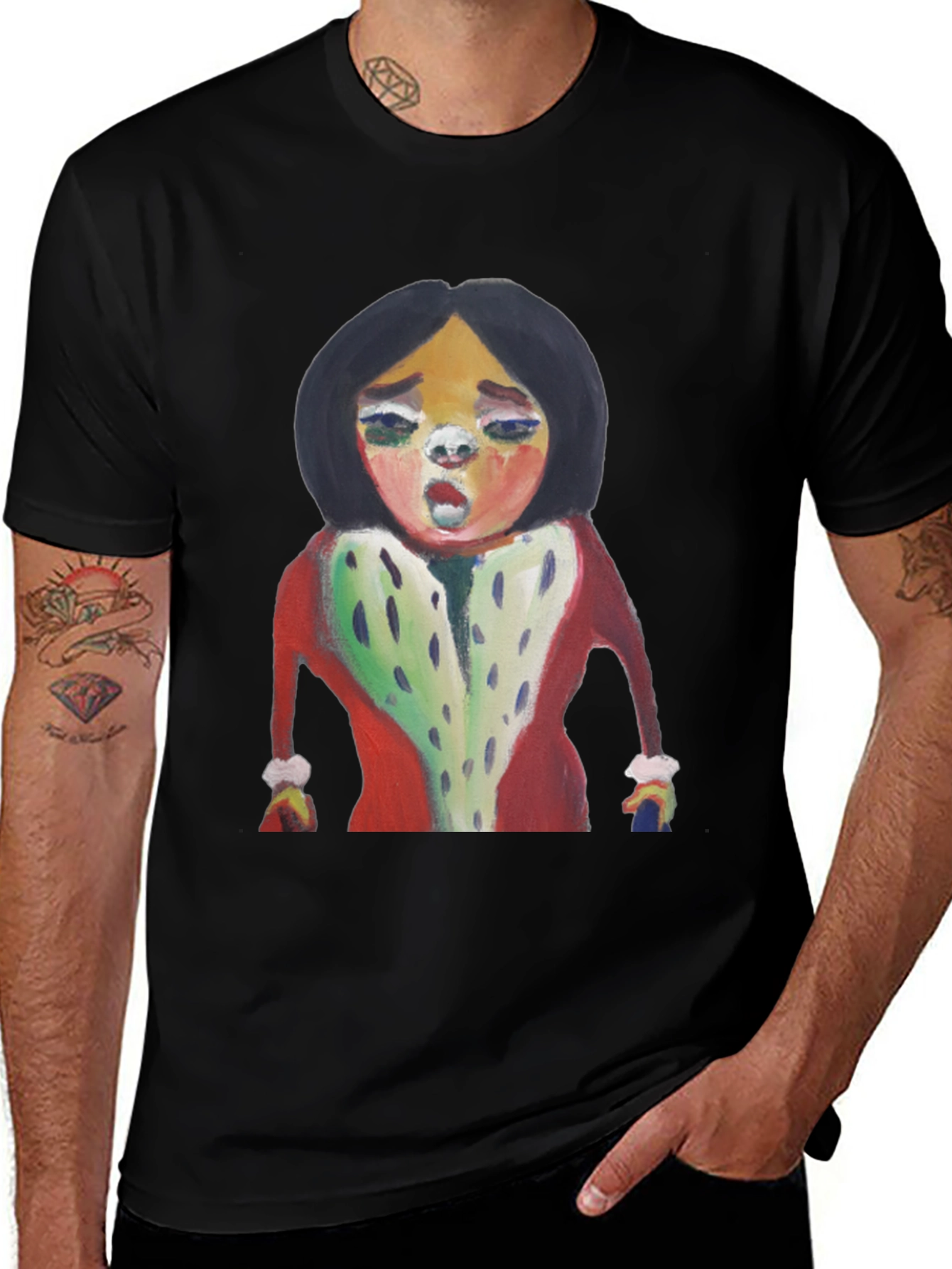 Unique Cartoon Graphic Tee - Black Cotton Casual Shirt
