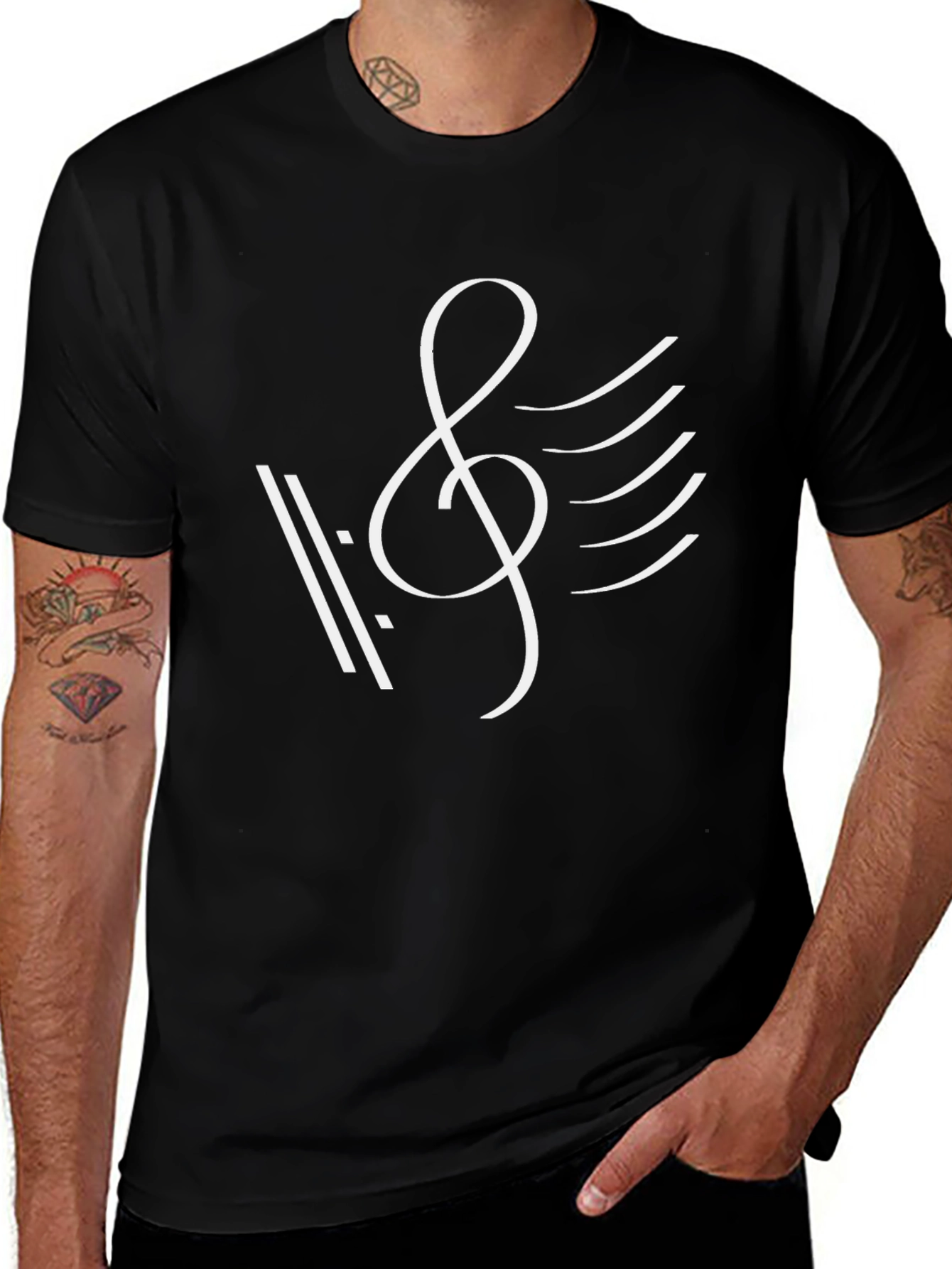 Musical Note Graphic Tee - Black Cotton T-Shirt