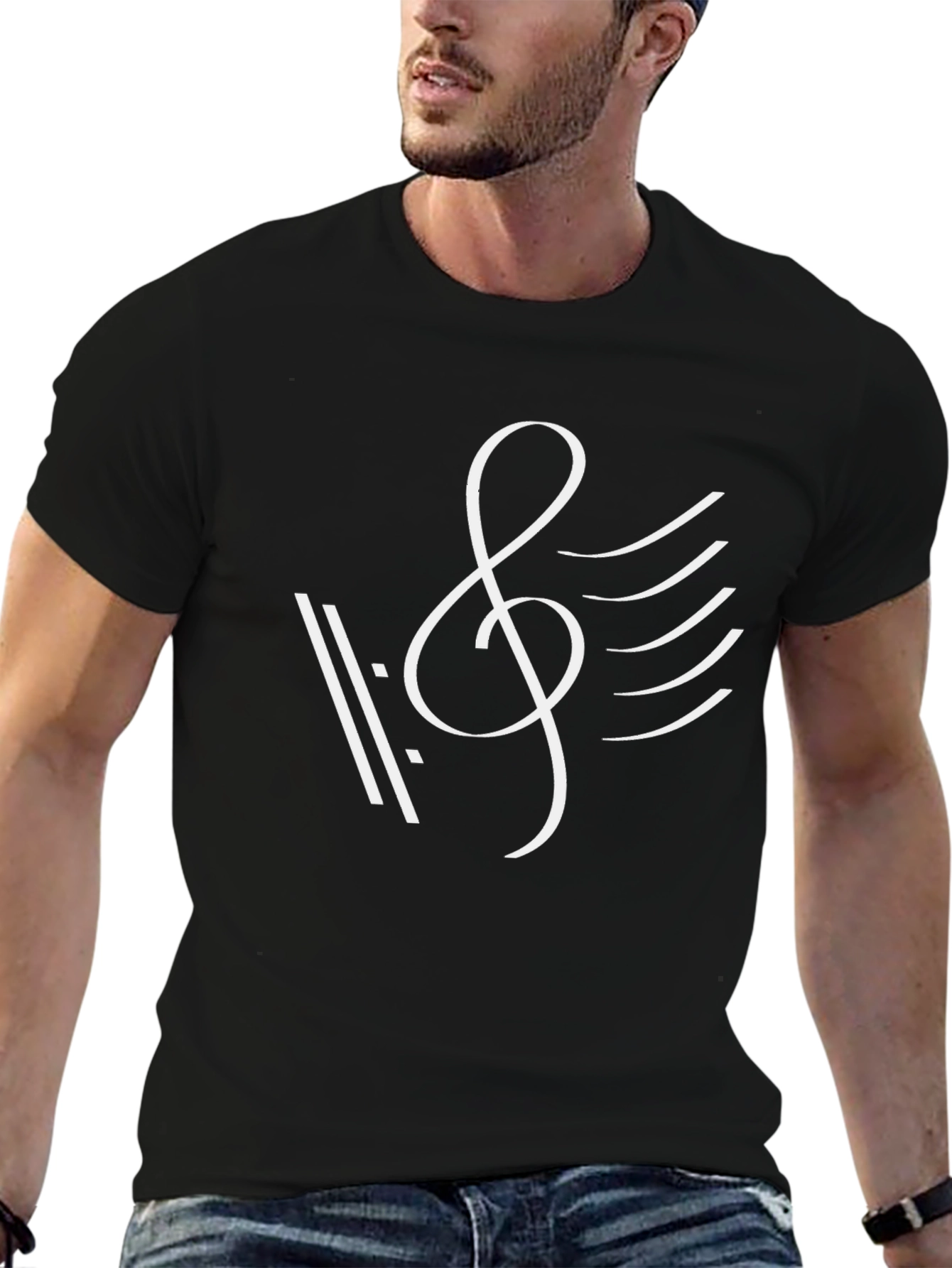 Musical Note Graphic Tee - Black Cotton T-Shirt