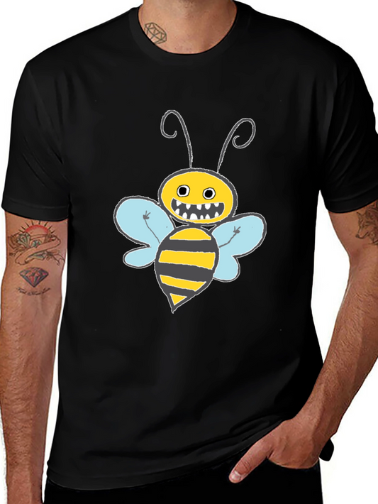 Funny Bee Graphic T-Shirt - Black Crew Neck Tee