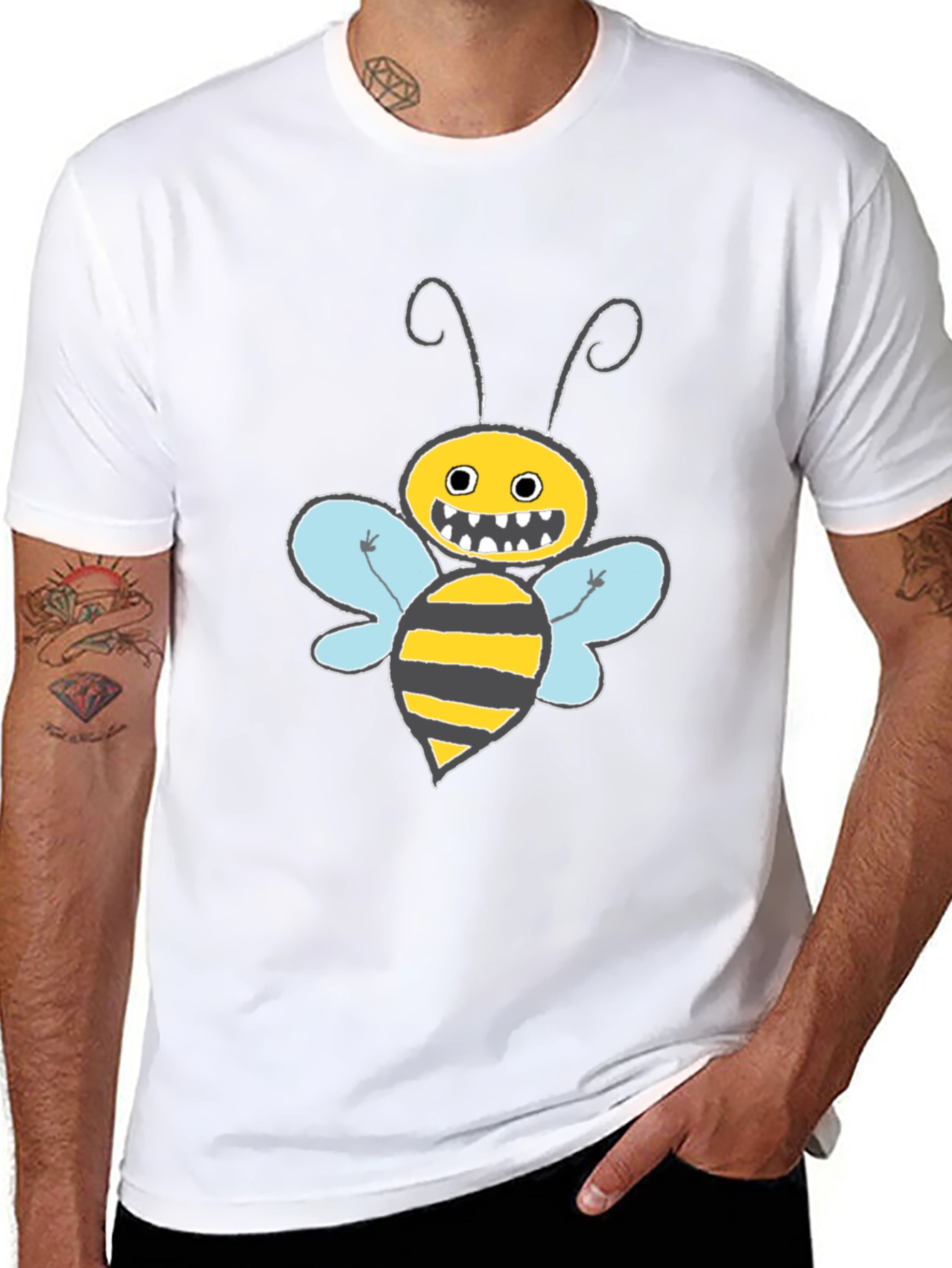 Funny Bee Graphic T-Shirt - Black Crew Neck Tee