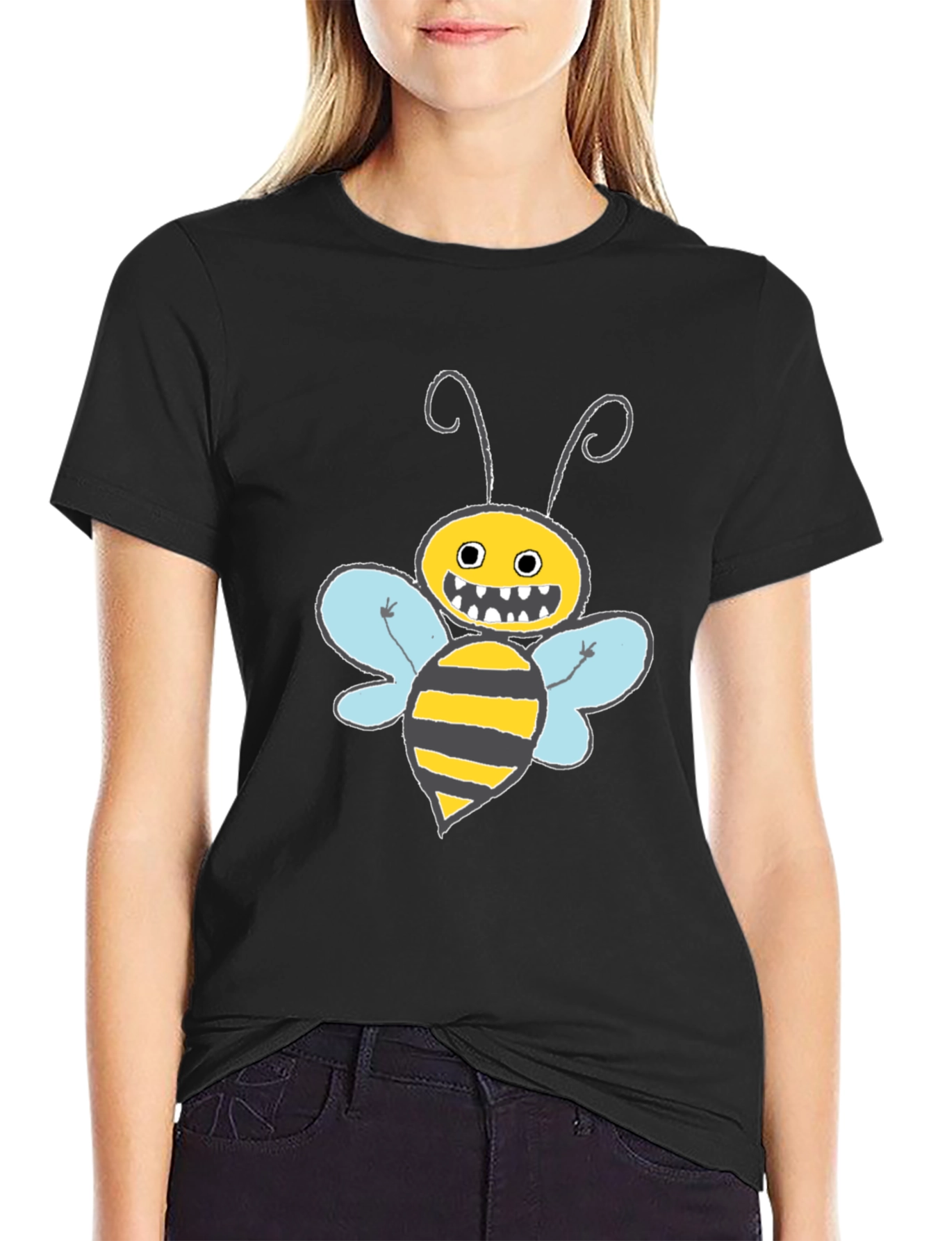 Funny Bee Graphic T-Shirt - Black Crew Neck Tee