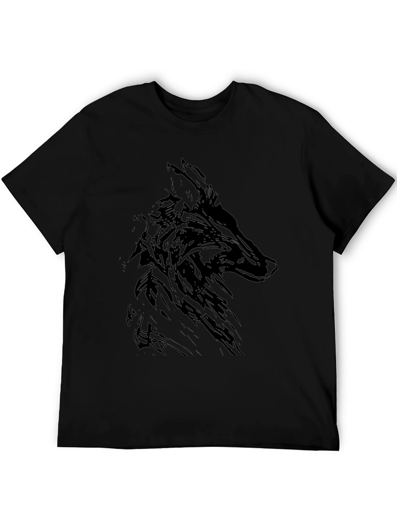 Mens Black Wolf Graphic Print T-Shirt