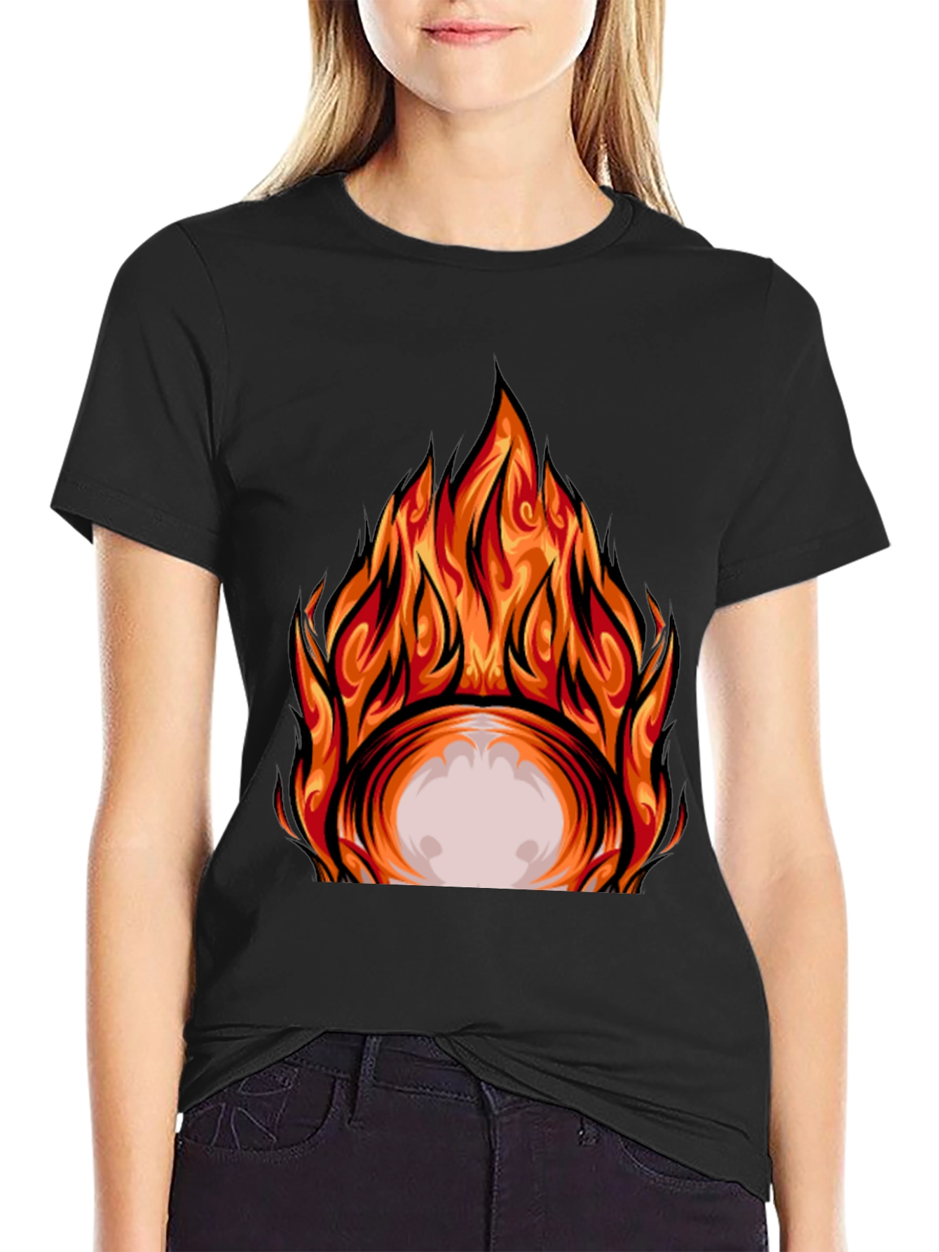 Fiery Graphic Print Black T-Shirt