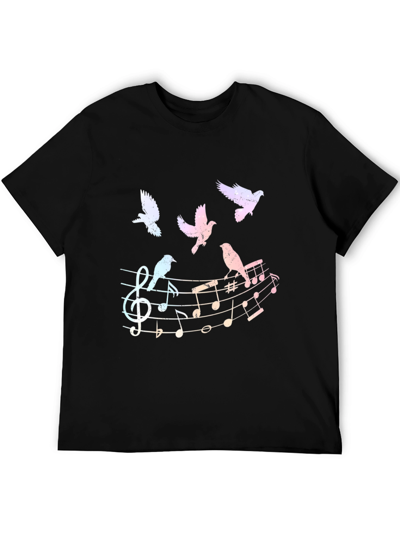 Musical Birds Graphic Tee - Black Cotton Shirt