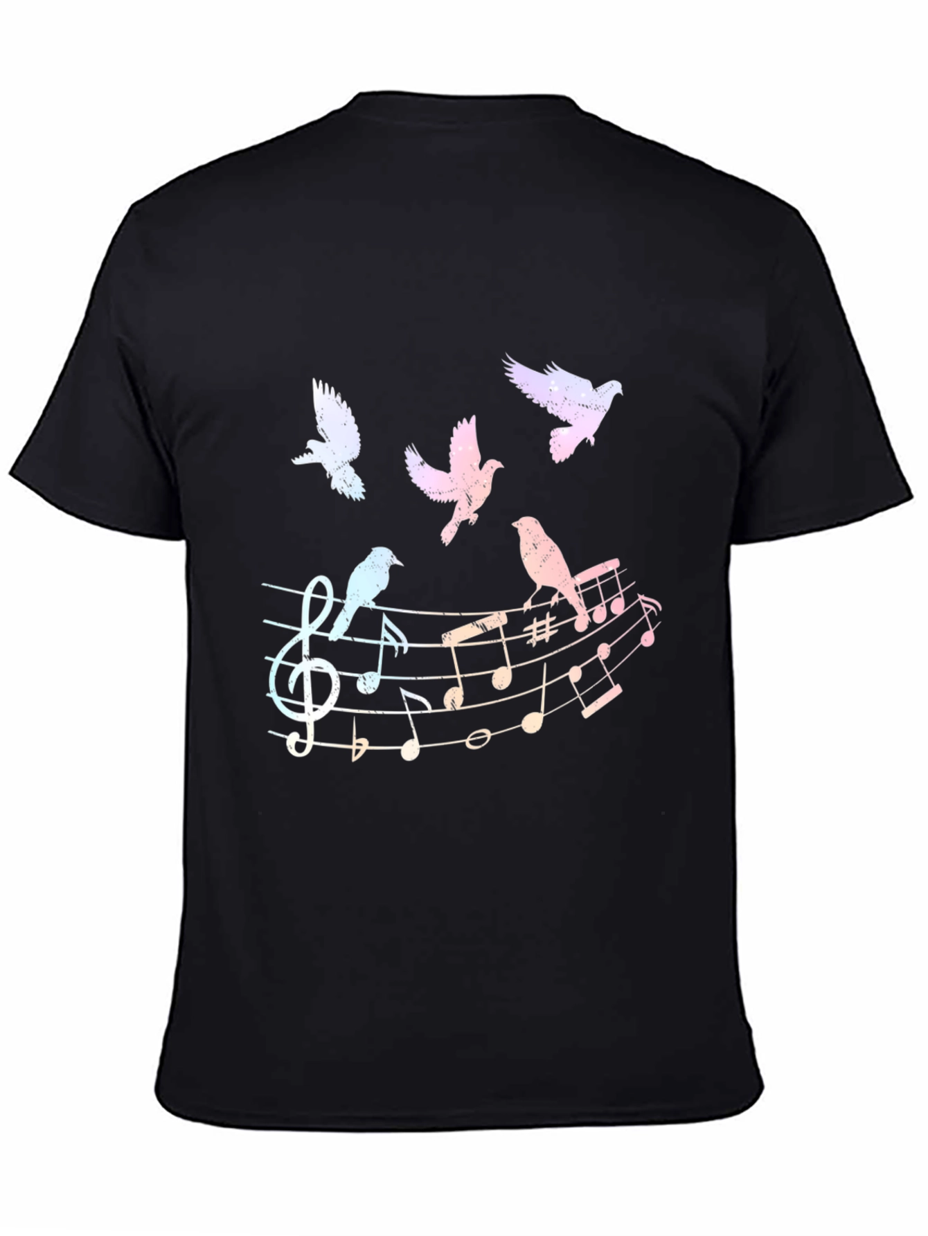 Musical Birds Graphic Tee - Black Cotton Shirt