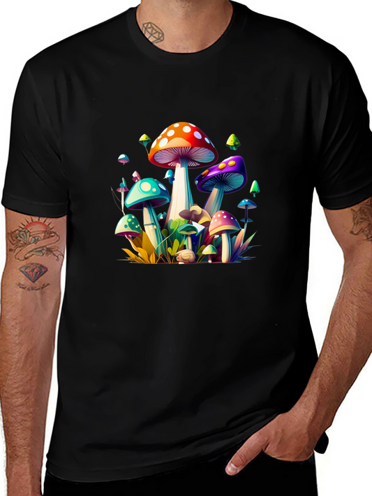 Vibrant Mushroom Graphic Tee - Unisex Black T-Shirt