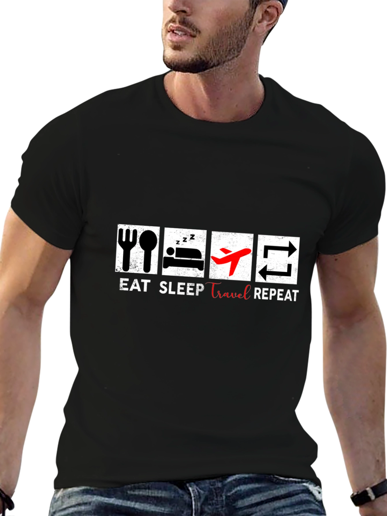 Eat Sleep Travel Repeat Graphic T-Shirt