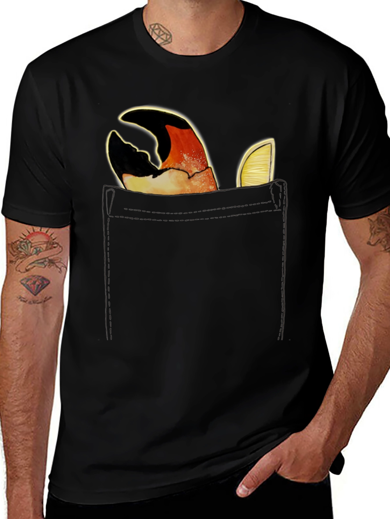 Crab Claw Pocket Tee - Novelty Graphic T-Shirt