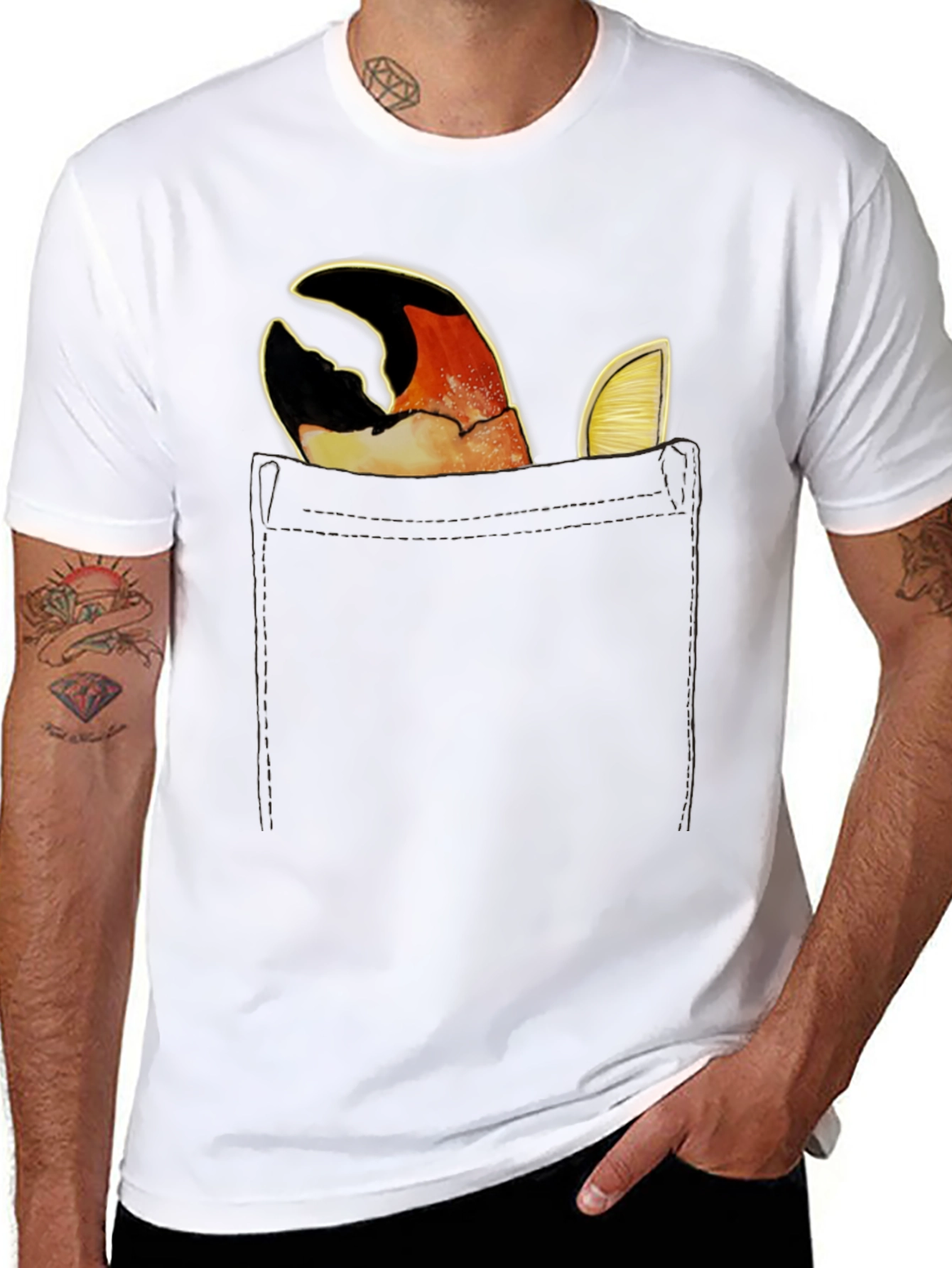 Crab Claw Pocket Tee - Novelty Graphic T-Shirt