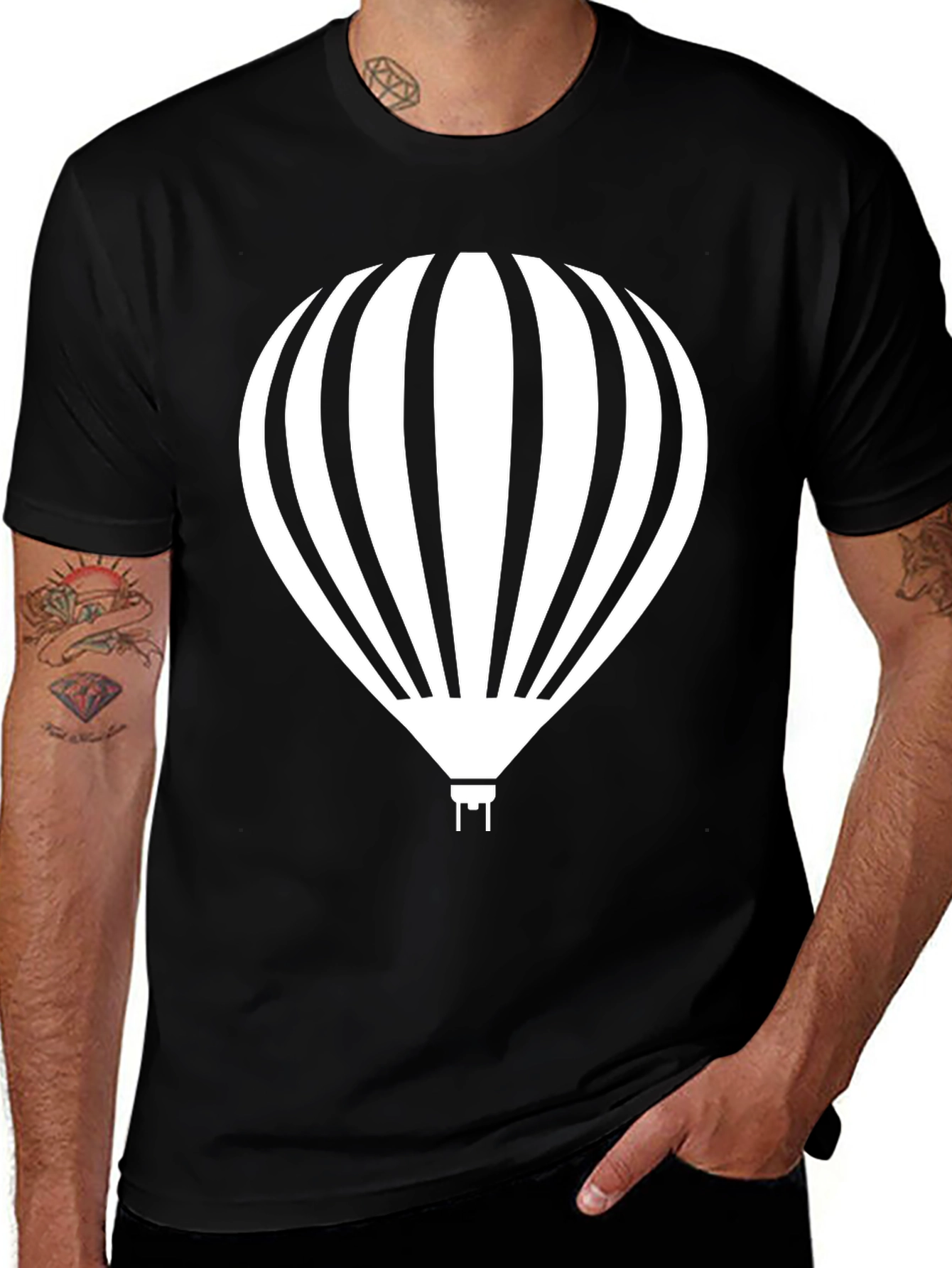 Hot Air Balloon Graphic Tee - Black Cotton Shirt