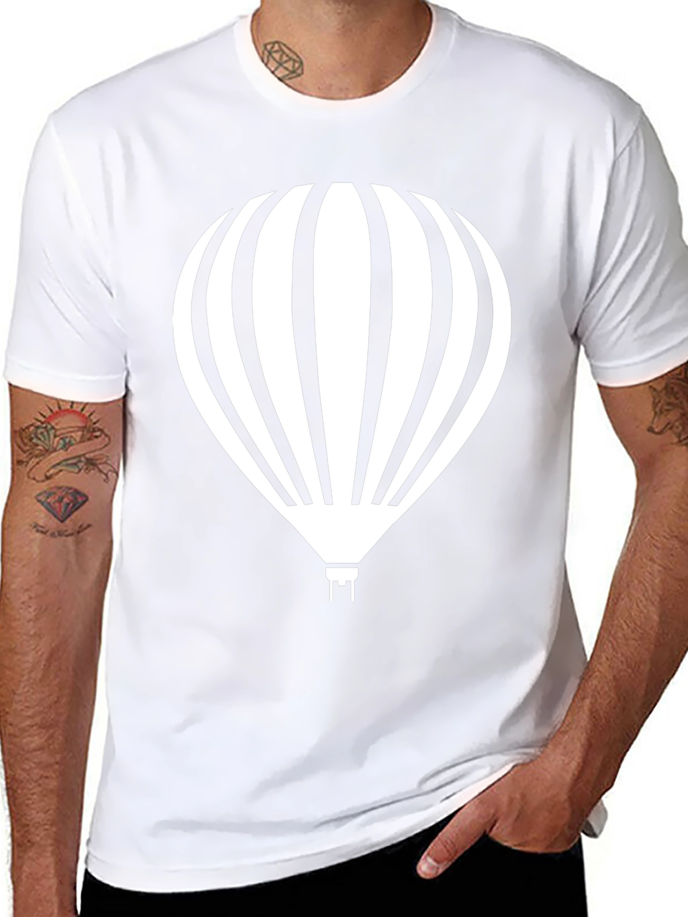 Hot Air Balloon Graphic Tee - Black Cotton Shirt