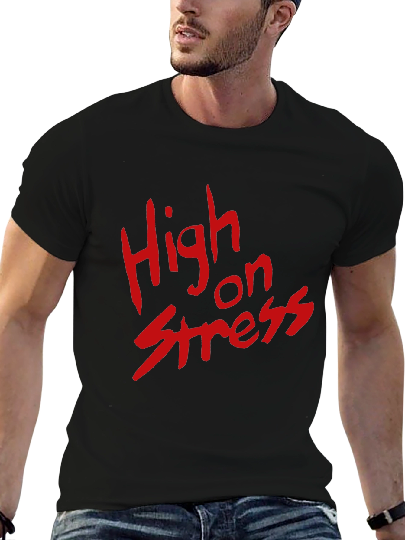 High on Stress T-Shirt - Bold Red Graphic Tee