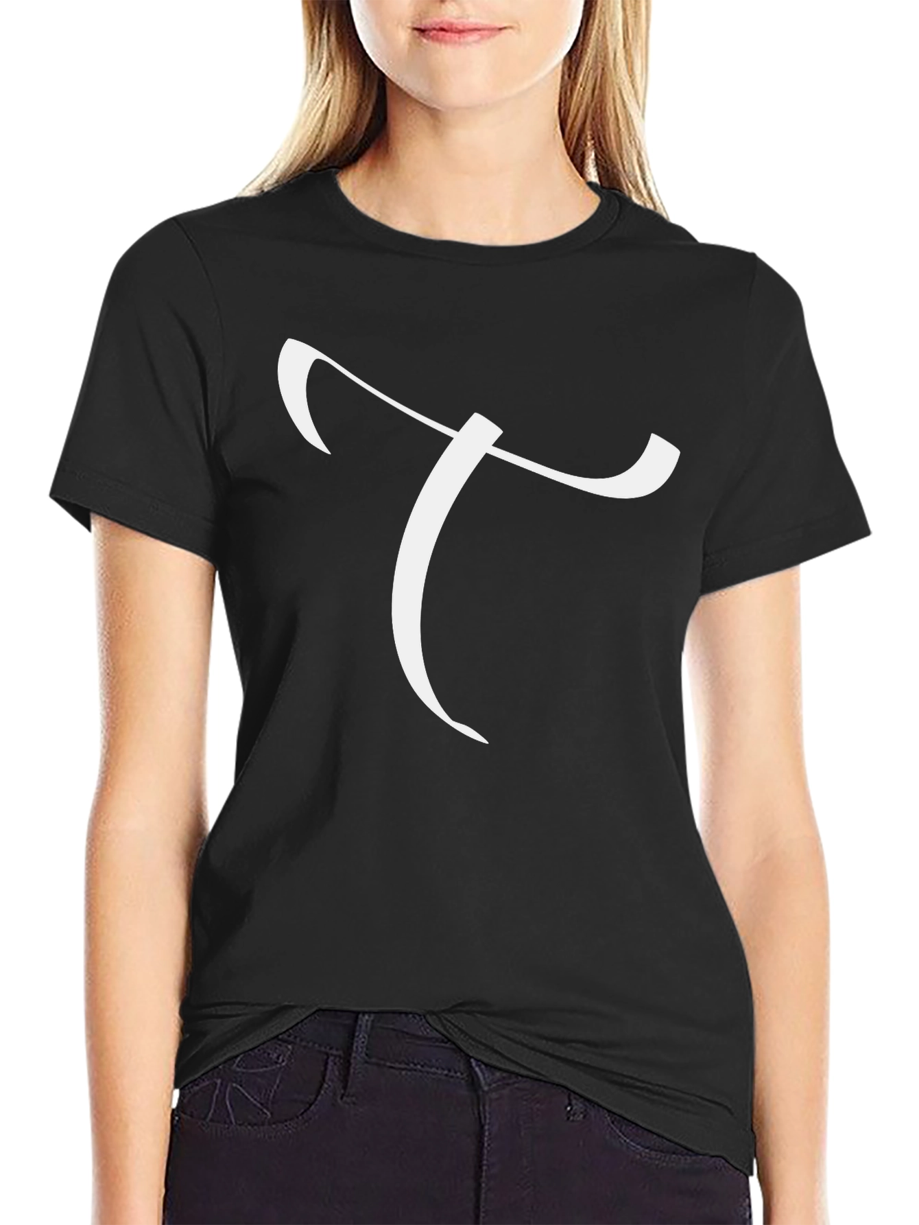 Elegant Letter T Graphic Tee - Black