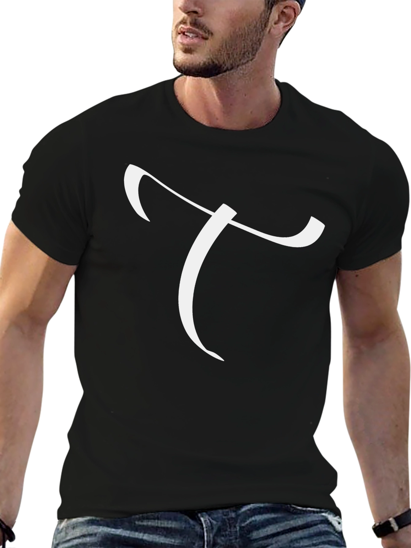 Elegant Letter T Graphic Tee - Black