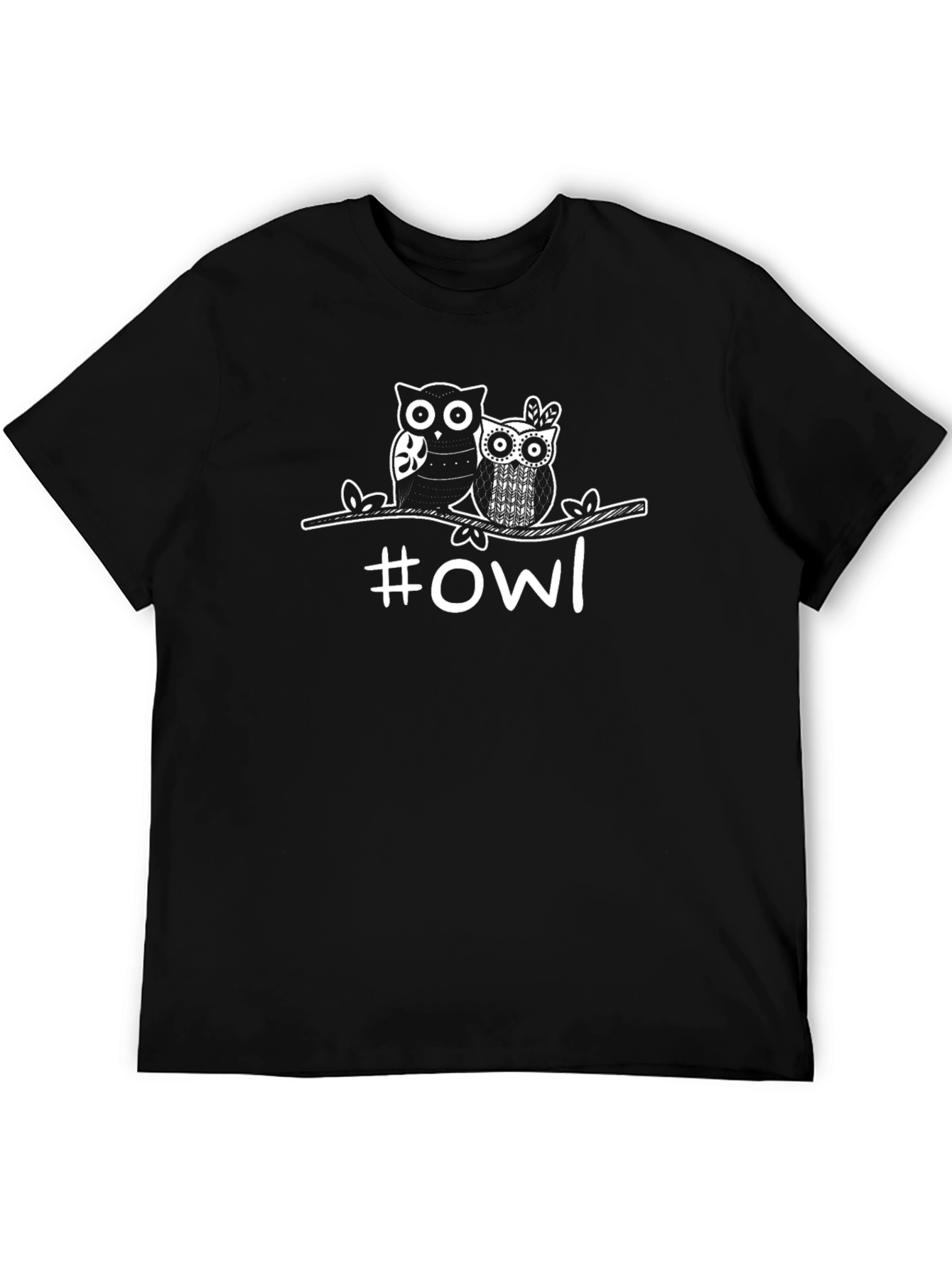 Owl Graphic Print T-Shirt - Black