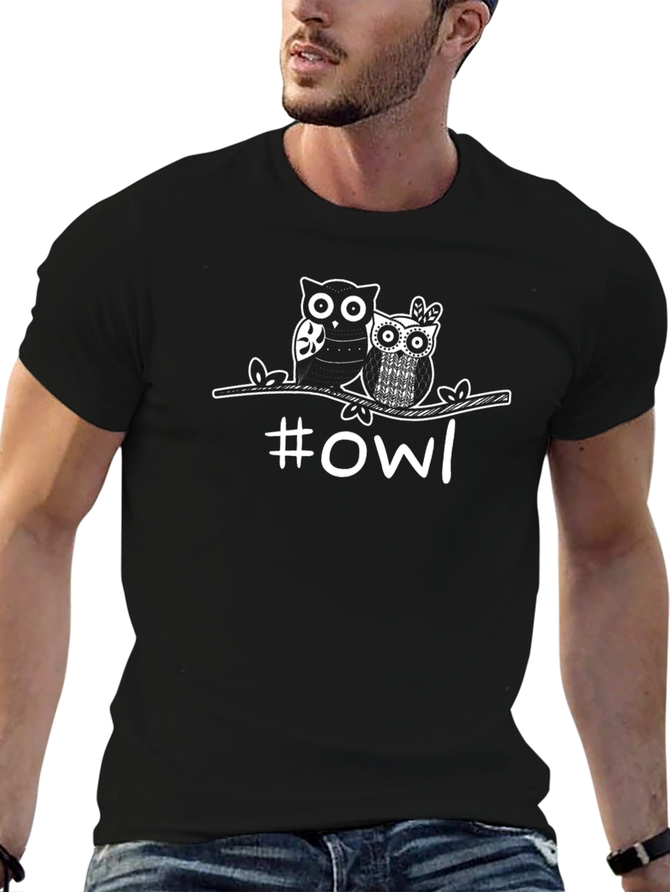 Owl Graphic Print T-Shirt - Black