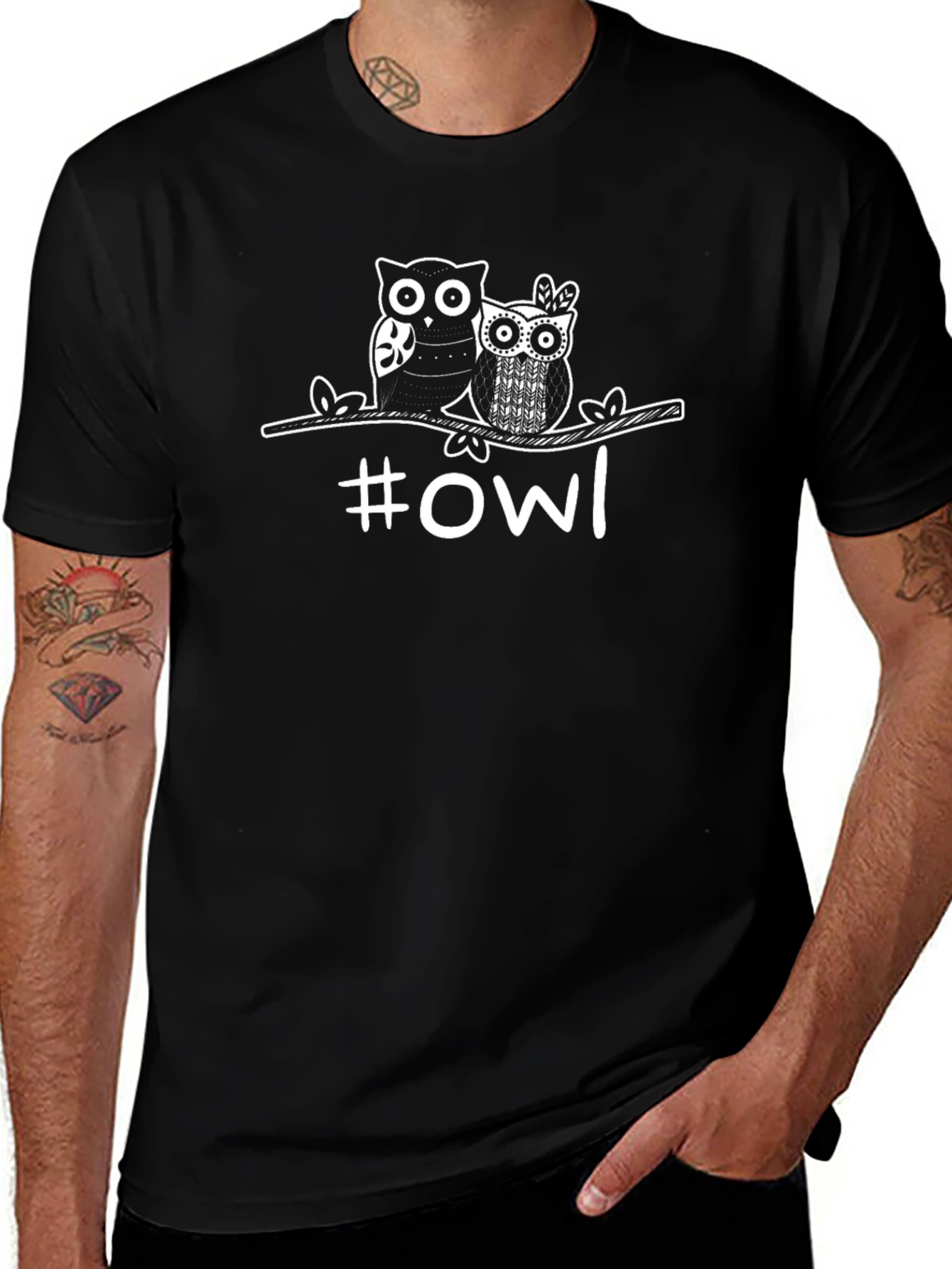 Owl Graphic Print T-Shirt - Black
