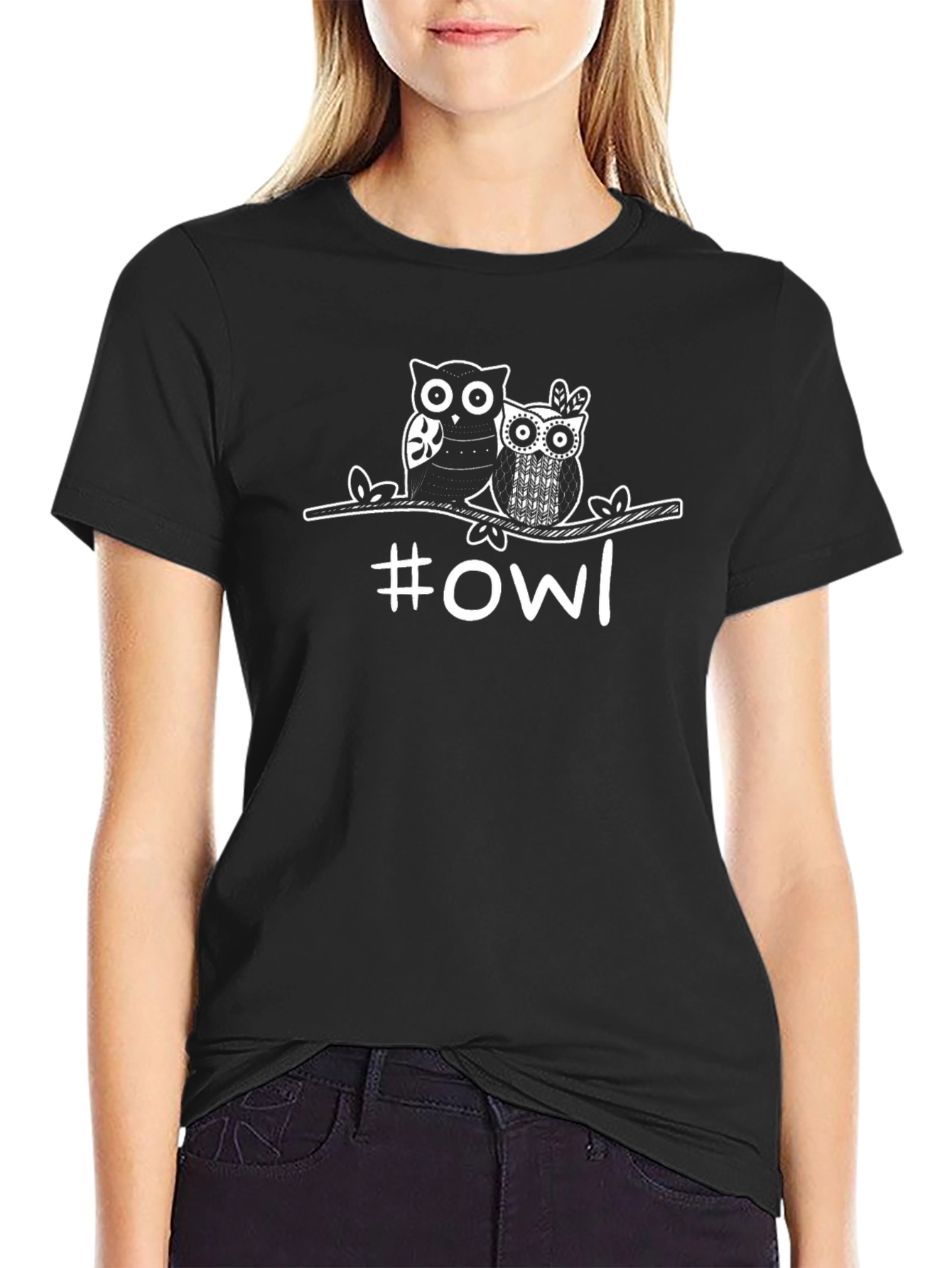 Owl Graphic Print T-Shirt - Black