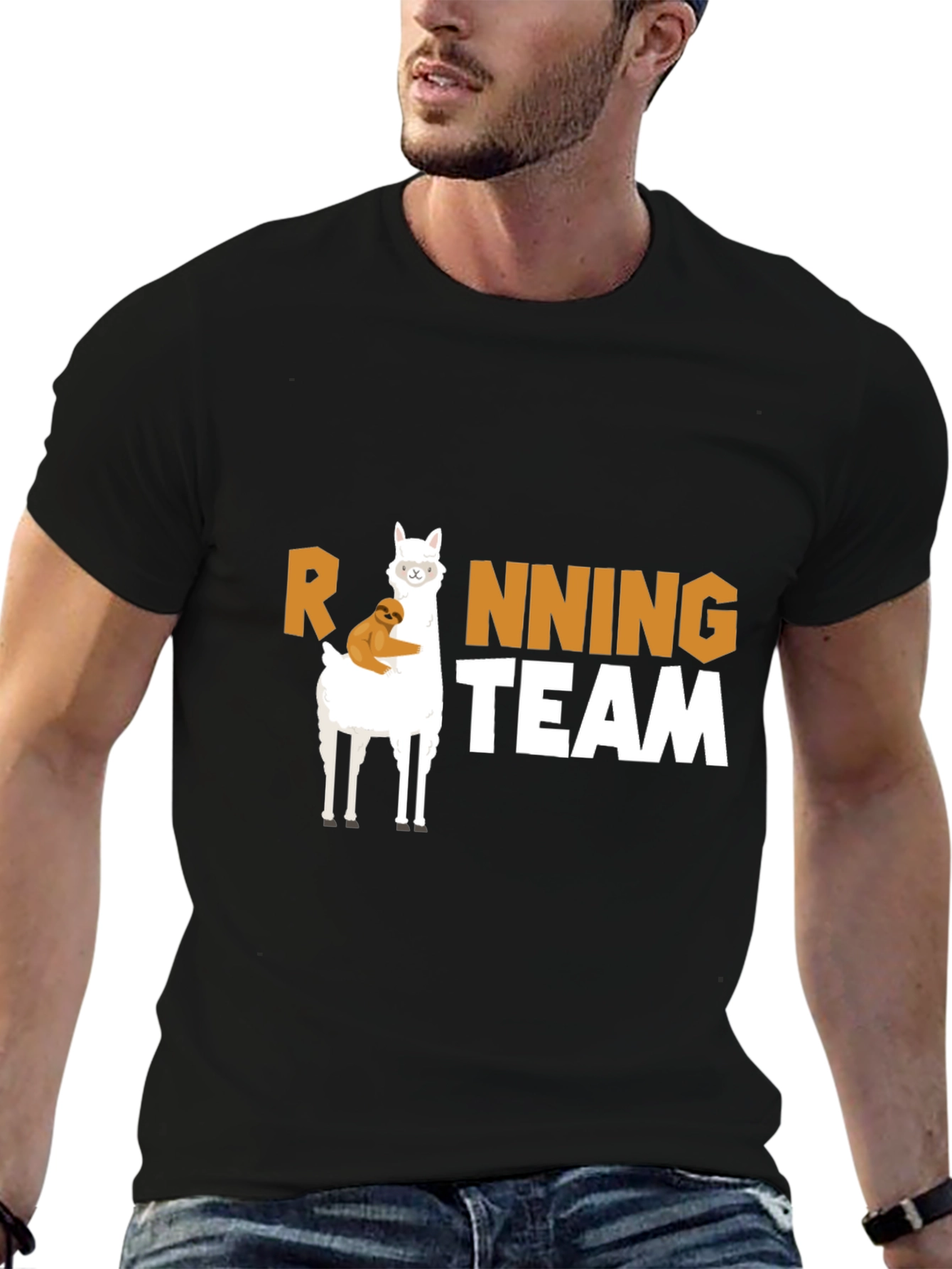 Llama & Sloth Running Team Black T-Shirt