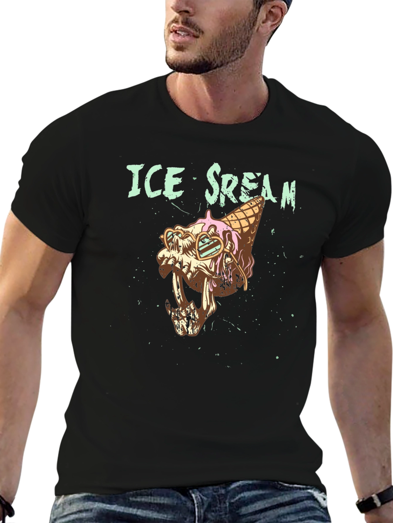 Ice Scream Graphic T-Shirt - Skull Cone Design