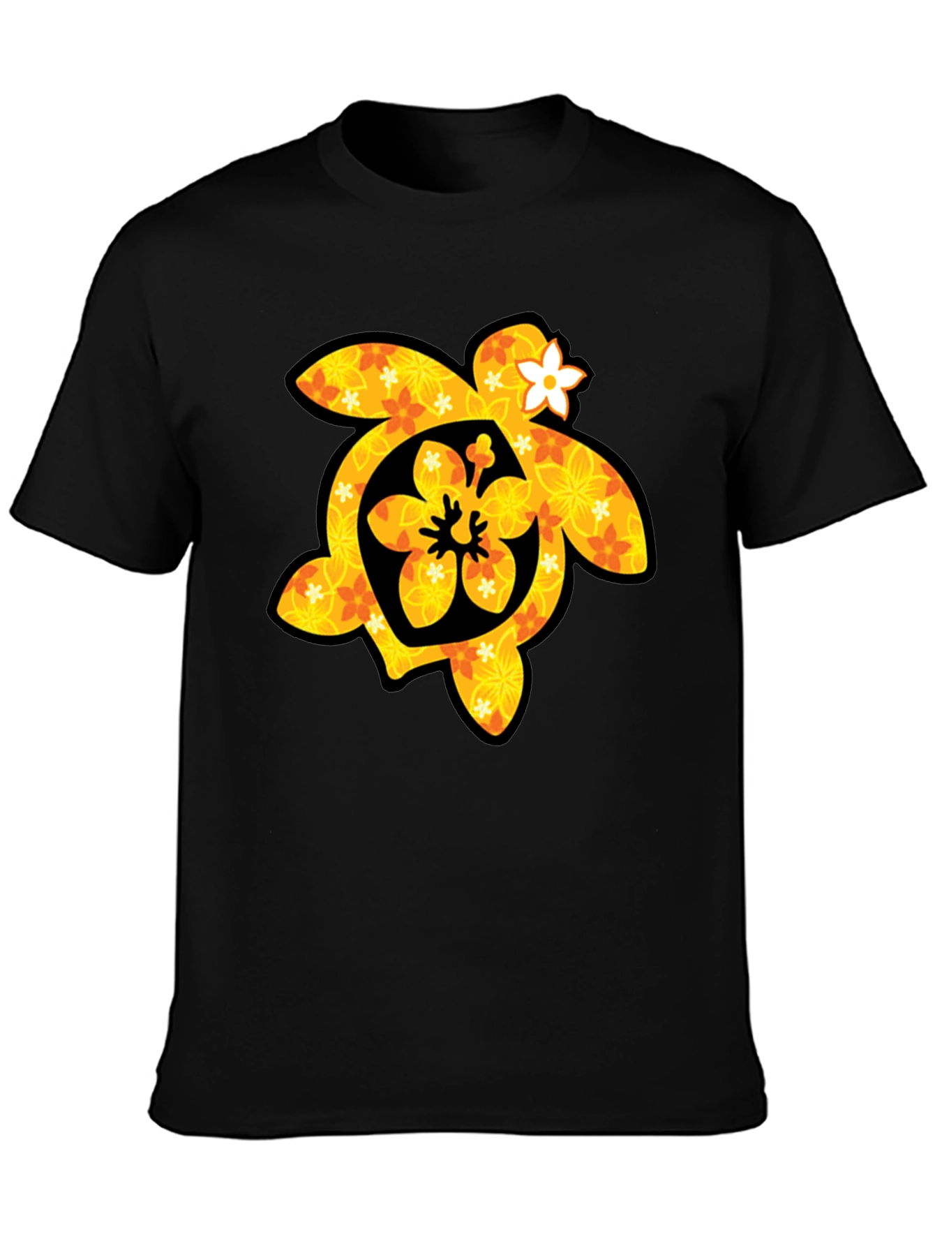 Floral Turtle Graphic Tee - Black Cotton T-Shirt