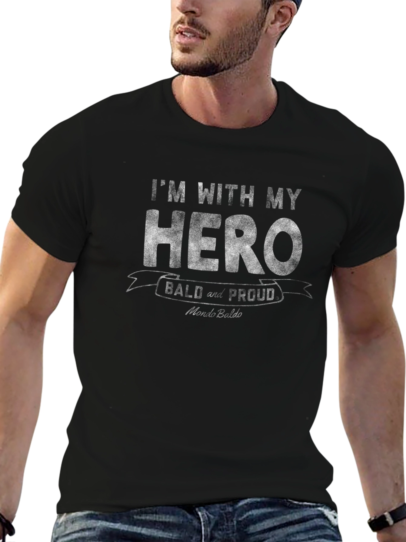 Im With My Hero Bald and Proud Black T-Shirt