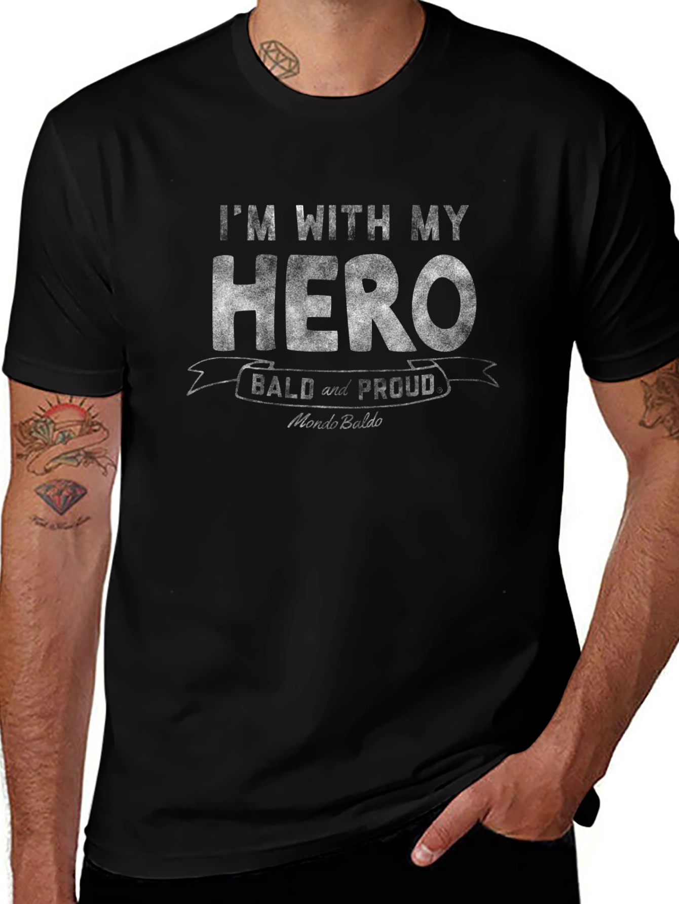 Im With My Hero Bald and Proud Black T-Shirt