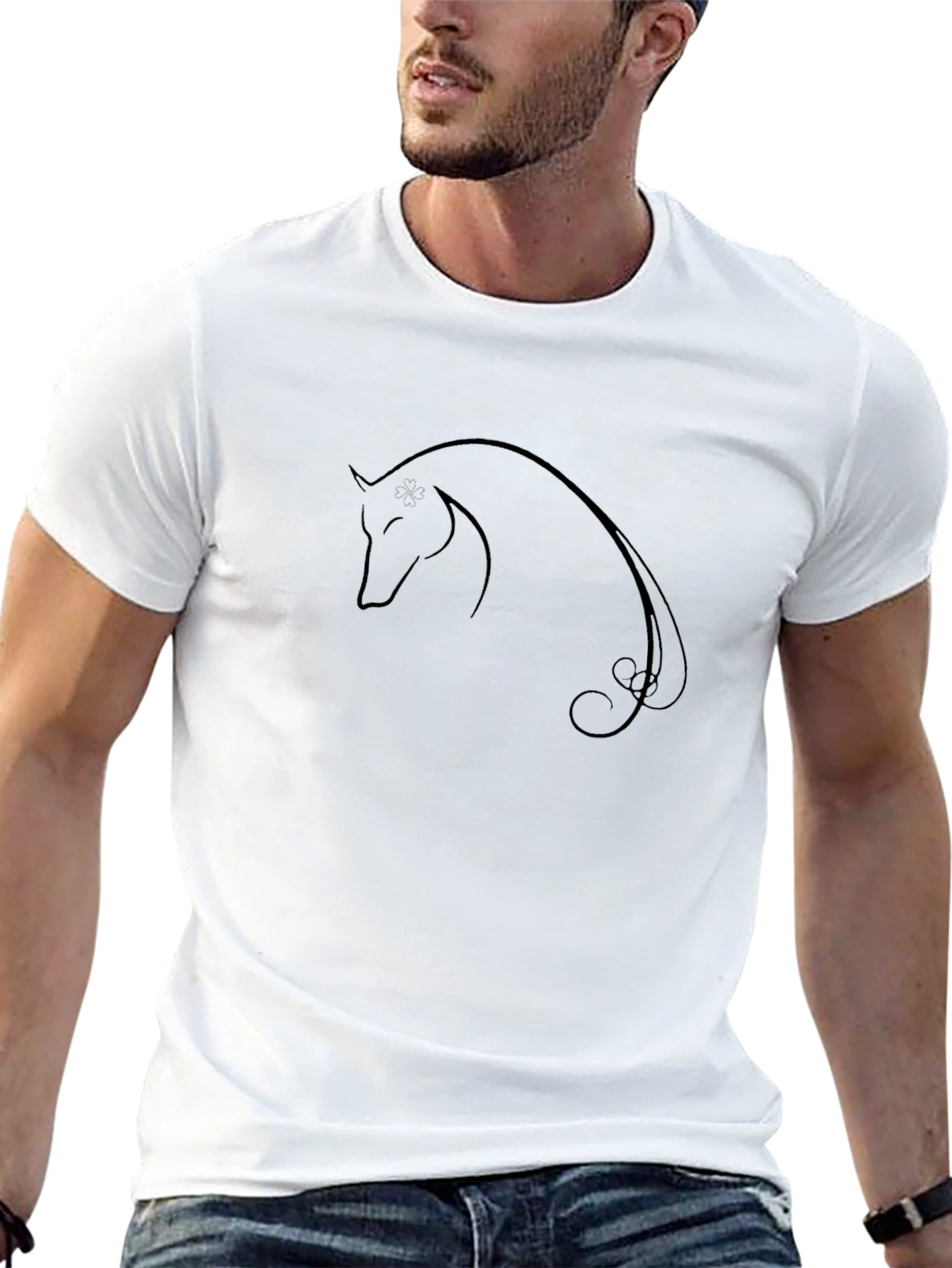 Elegant Horse Graphic T-Shirt - Black