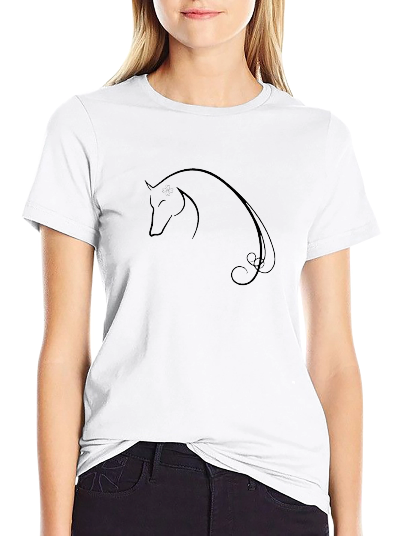 Elegant Horse Graphic T-Shirt - Black