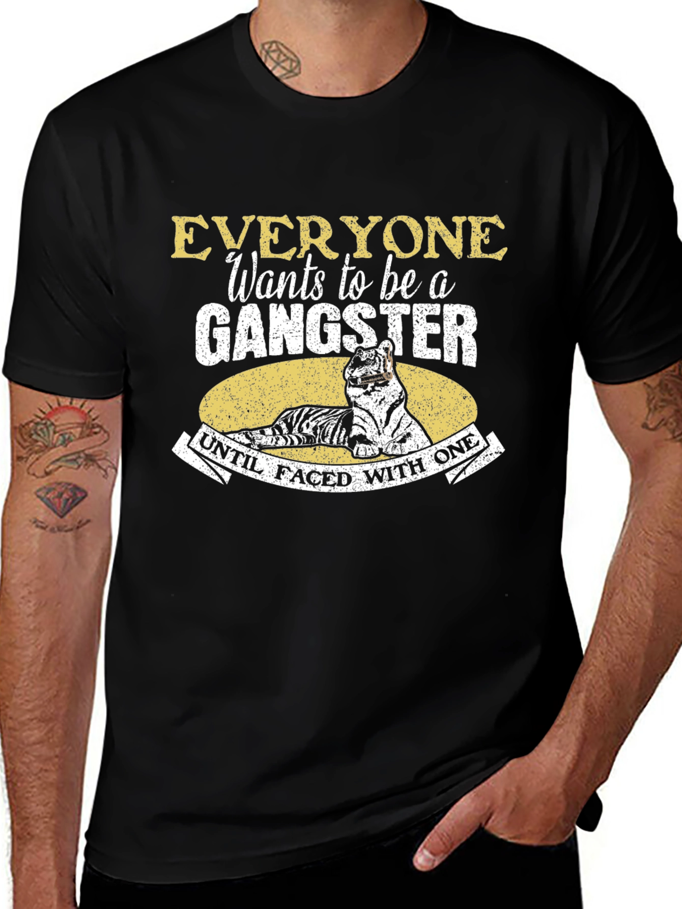 Gangster Tiger Graphic Tee - Black