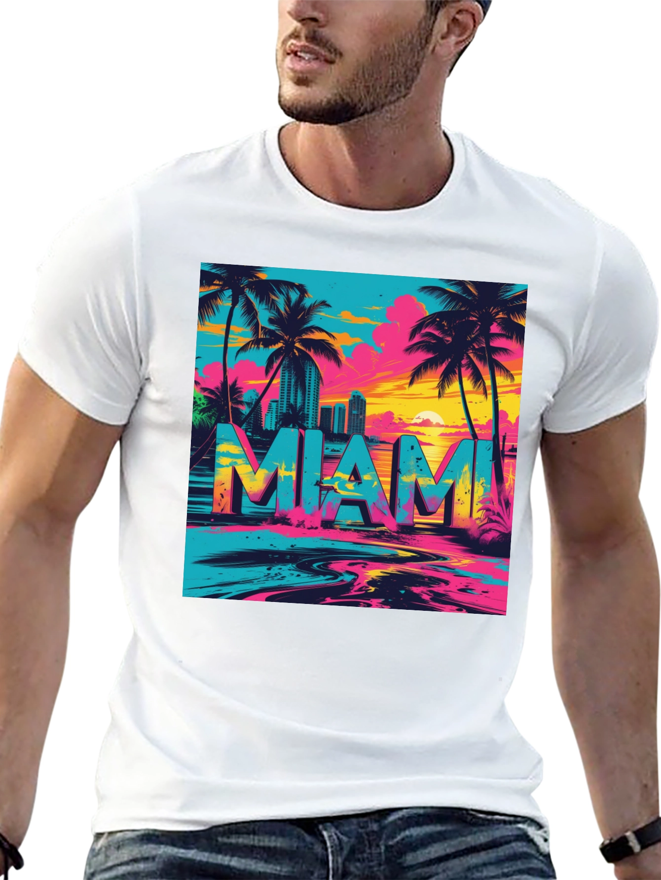 Miami Graphic Print Black T-Shirt