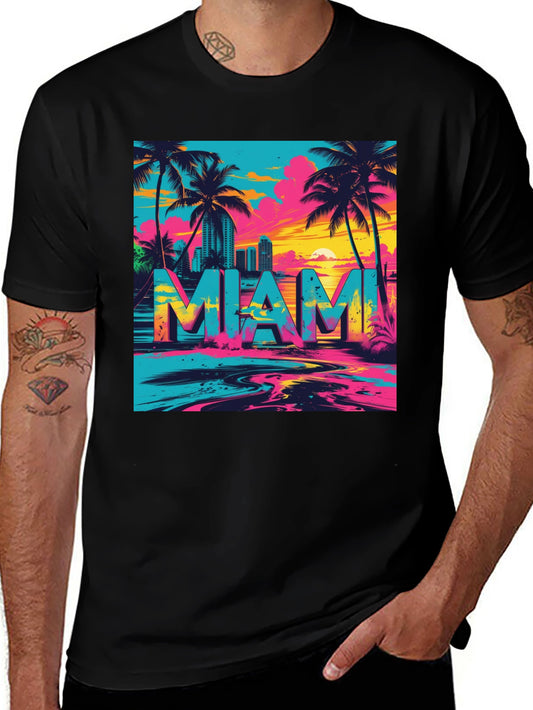 Miami Graphic Print Black T-Shirt
