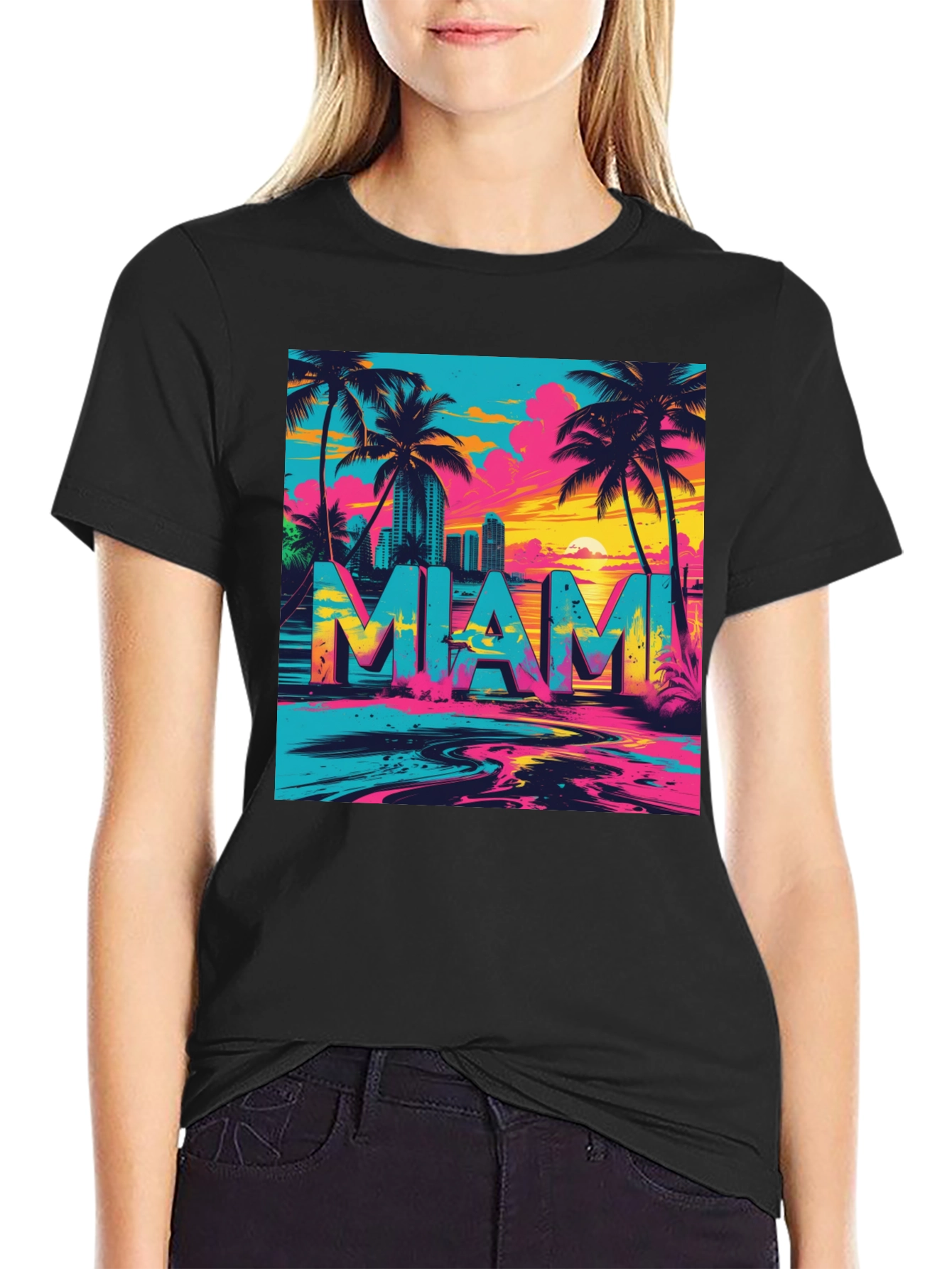 Miami Graphic Print Black T-Shirt