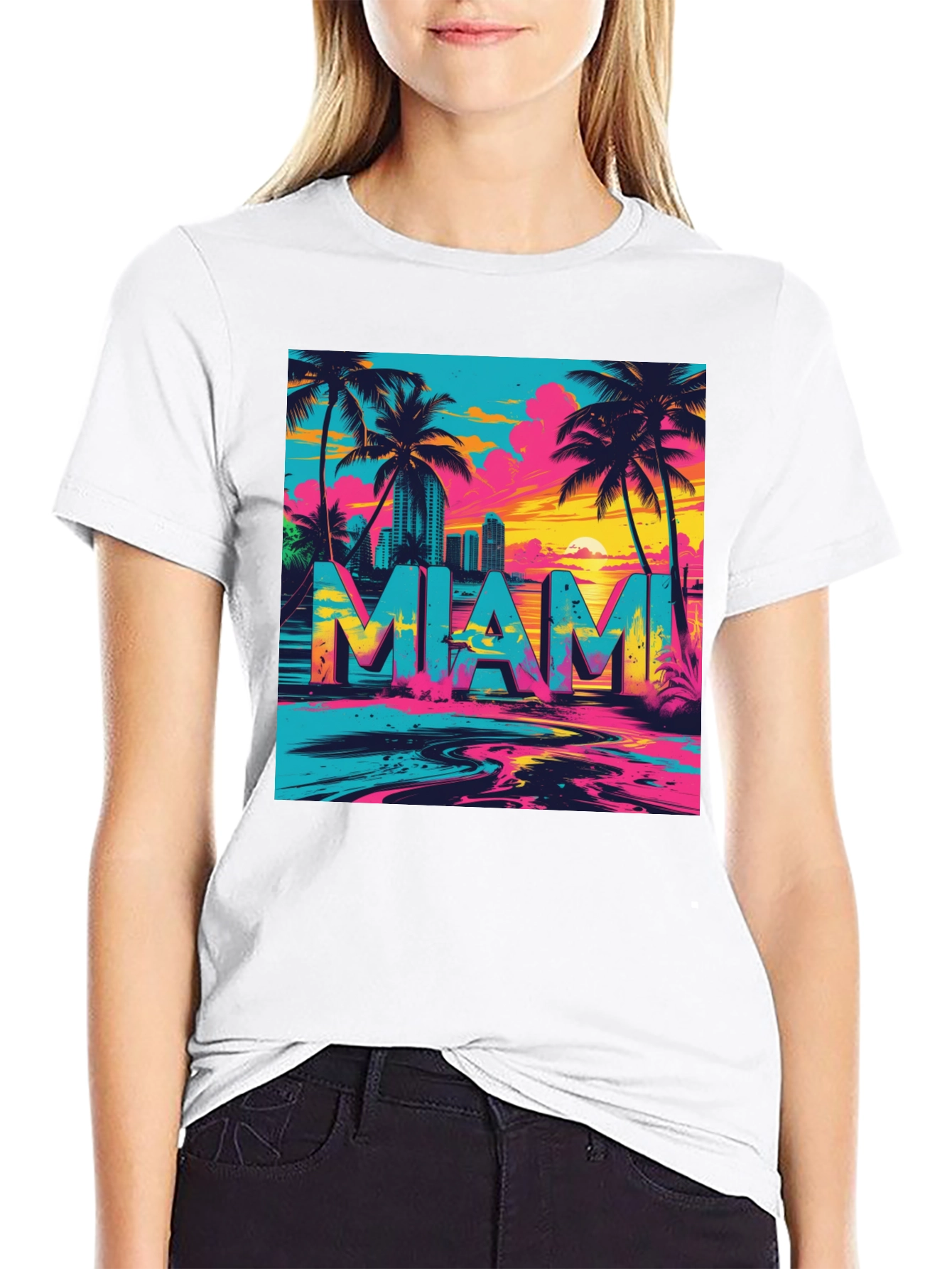 Miami Graphic Print Black T-Shirt