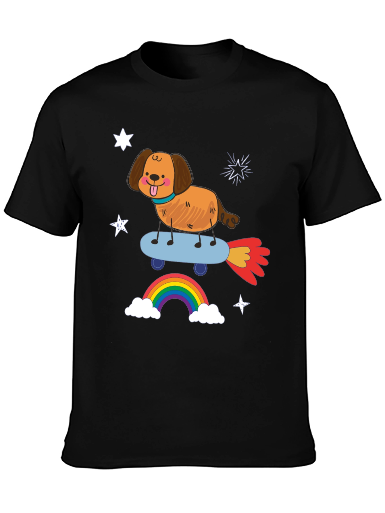 Dog on Skateboard T-Shirt - Fun Rainbow Design