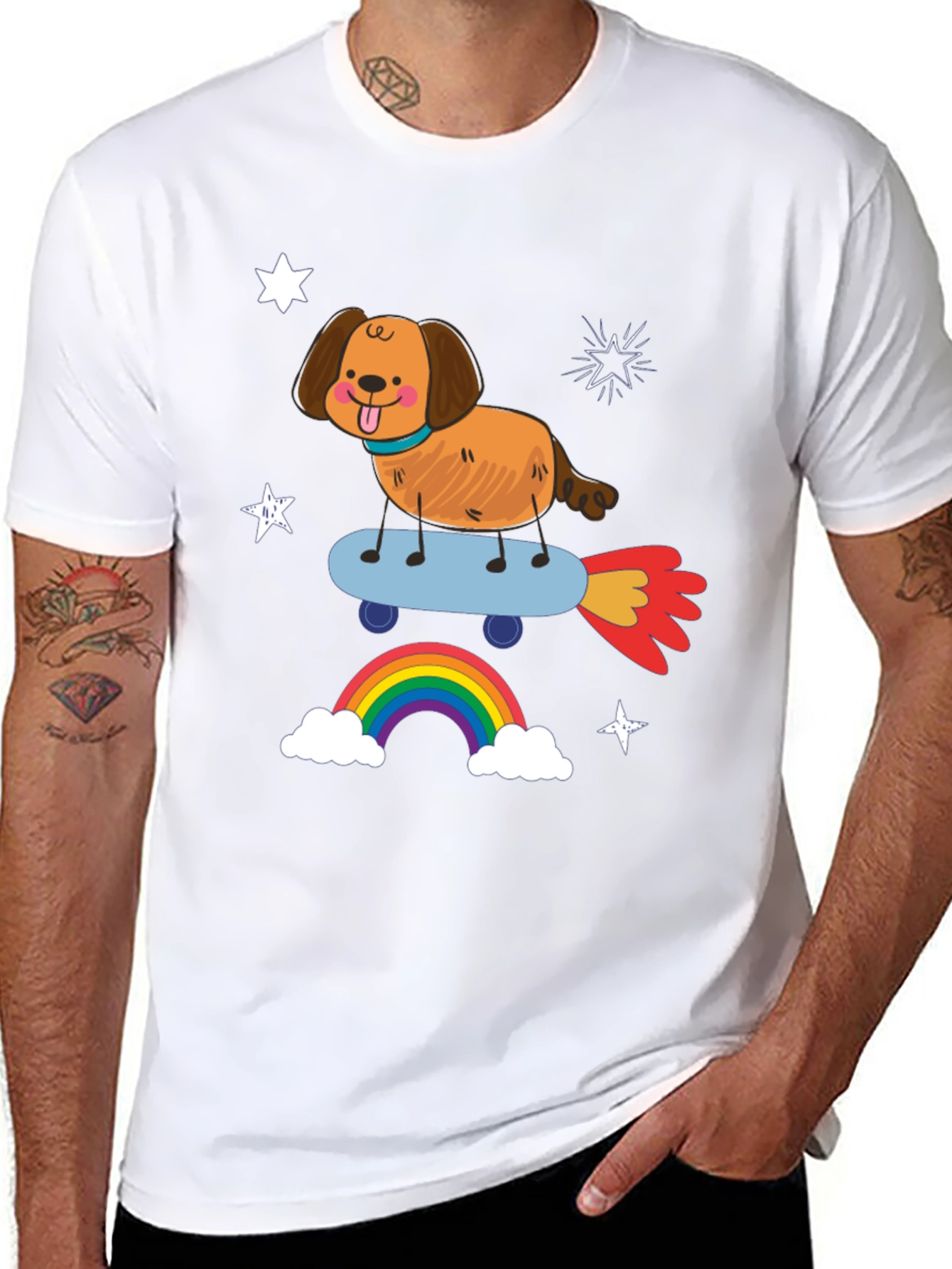 Dog on Skateboard T-Shirt - Fun Rainbow Design