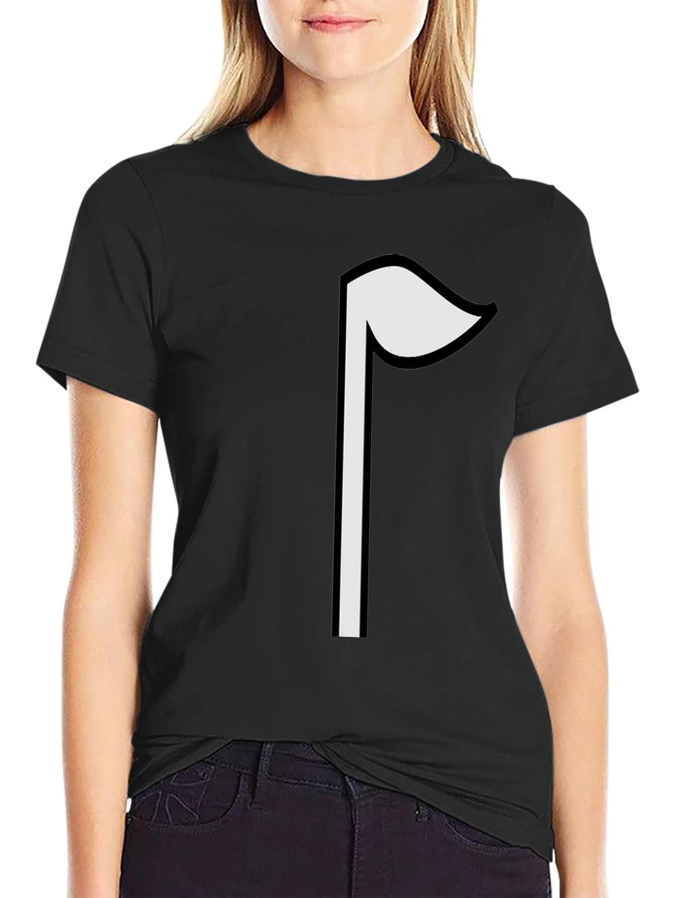 Minimalist White Flag Graphic Black T-Shirt