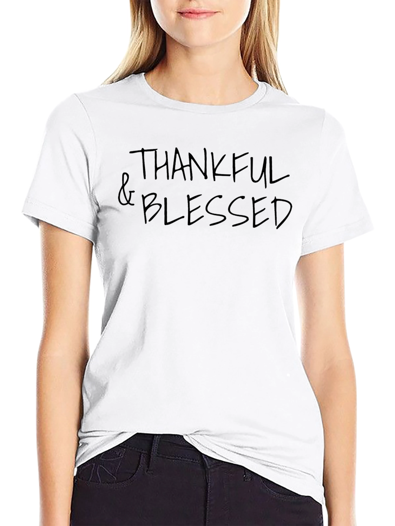 Thankful & Blessed Black Graphic T-Shirt