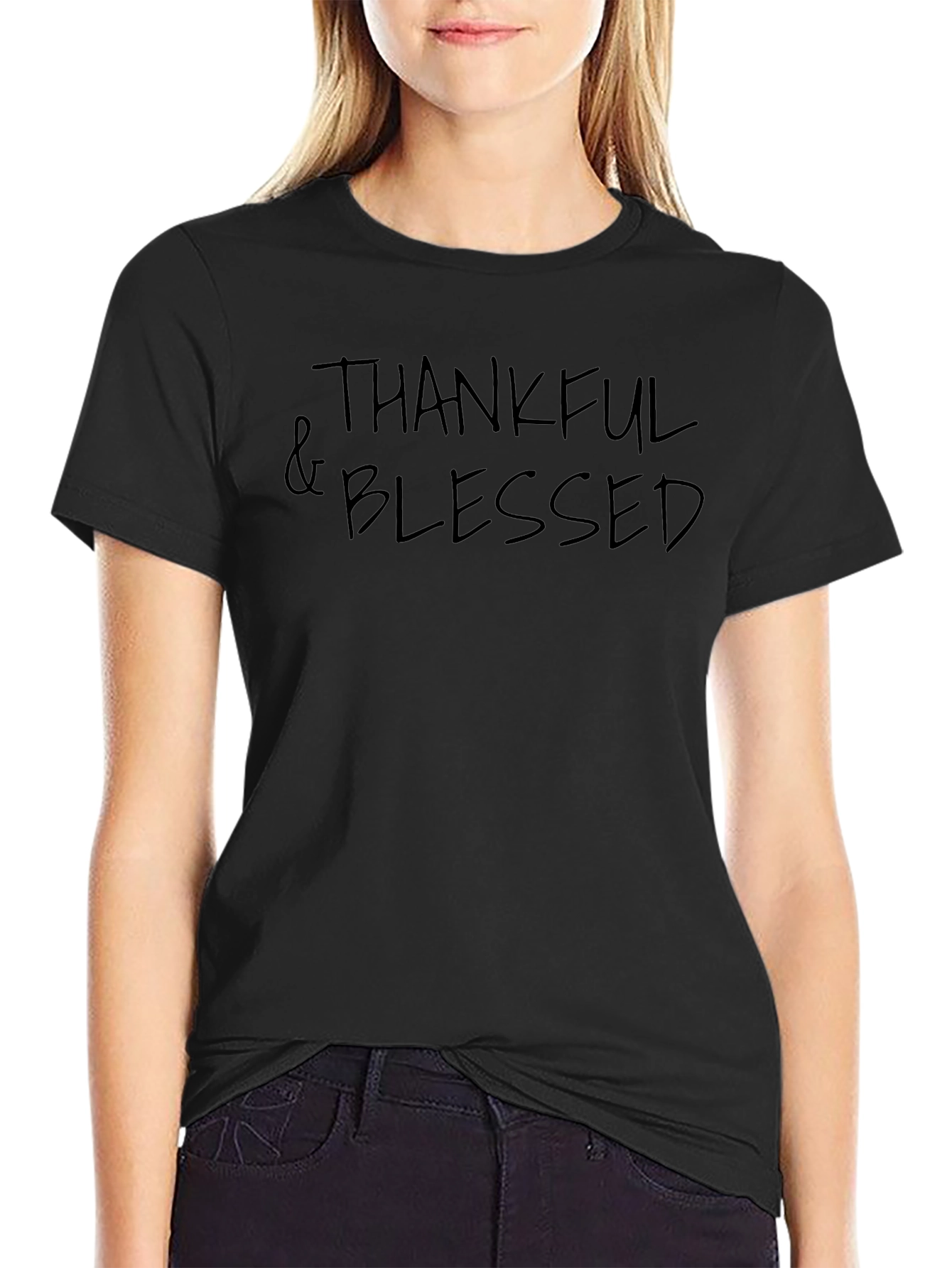Thankful & Blessed Black Graphic T-Shirt
